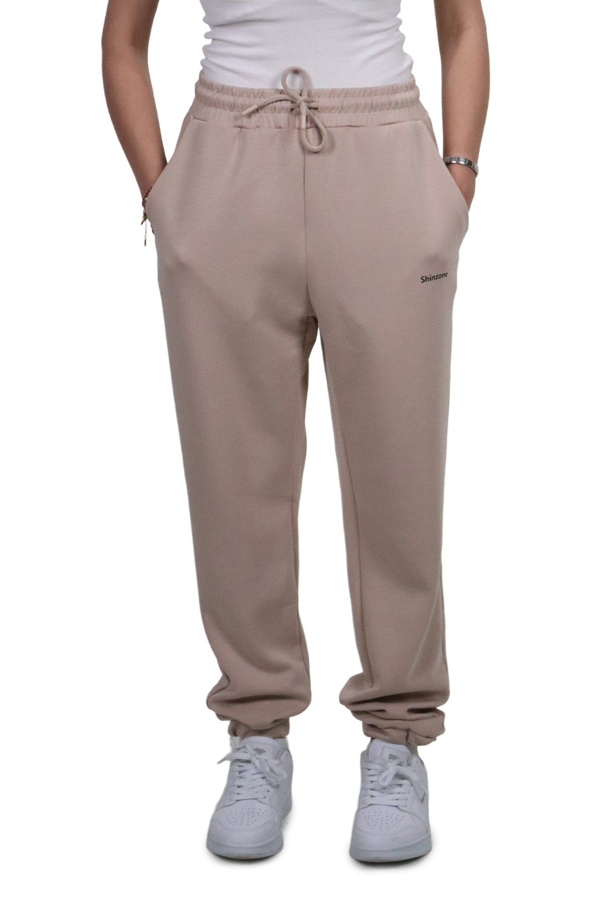 Shinzone Kadın Modal Kumaş Lastikli Paça Bej Jogger Pantolon
