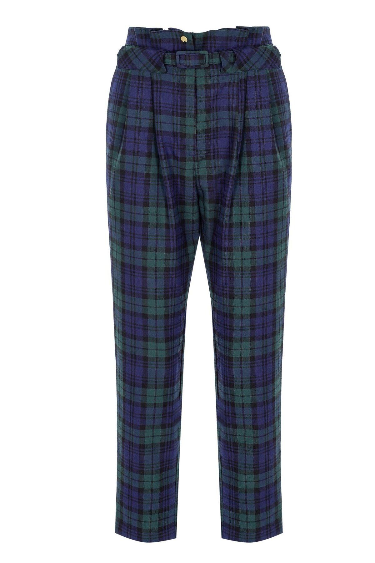 Tpc.Point Collection Kadın Lacivert Verna Pants Kemer Detaylı Ekose Pantolon