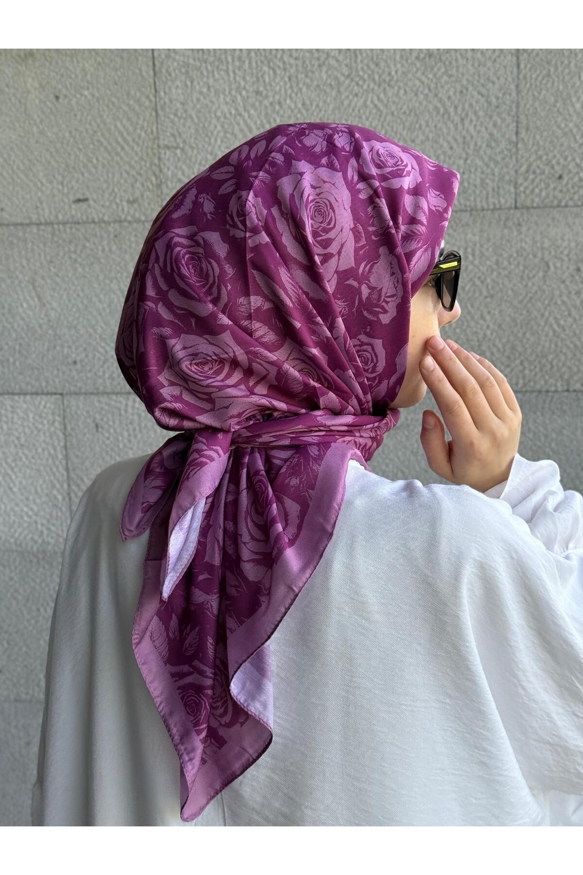 Qalortex Scarf Pamuklu Soft Roza Desen Eşarp-Lilyum Pembe