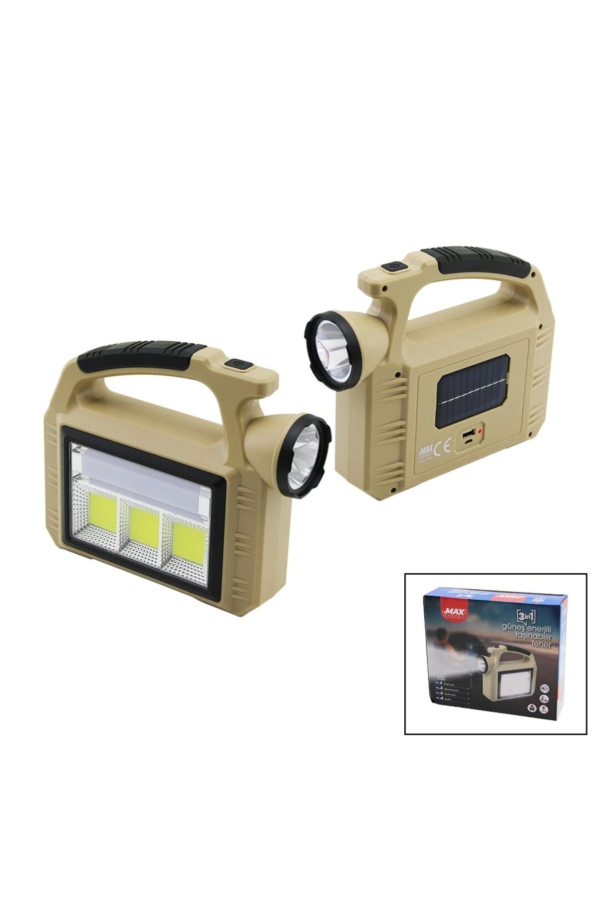 İnnMerry SOLAR GÜNEŞ ENERJİLİ - USB ŞARJLI TAŞINABİLR EL FENERİ POWERBANK 3İN1=LED - COB LED - ŞERİT LAMBA
