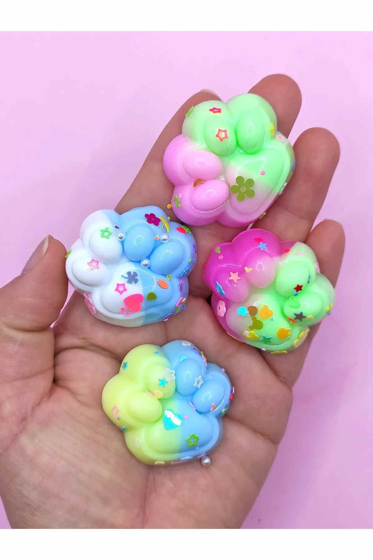 LEDONLİNE Mini Pati Taba Squishy Kedi Pati Sıkma 3,5 cm Pullu Pati Sukuşi - 4 adet