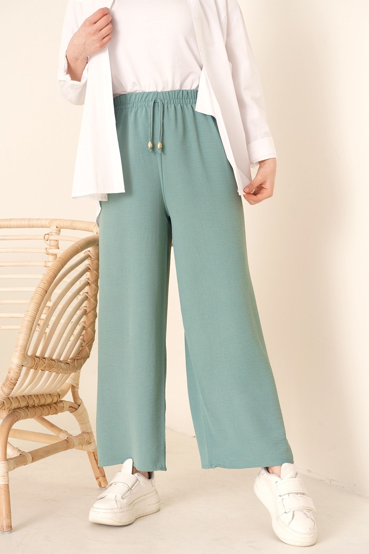 Gür Beli ipli Ayrobin Bol Paça Pantolon