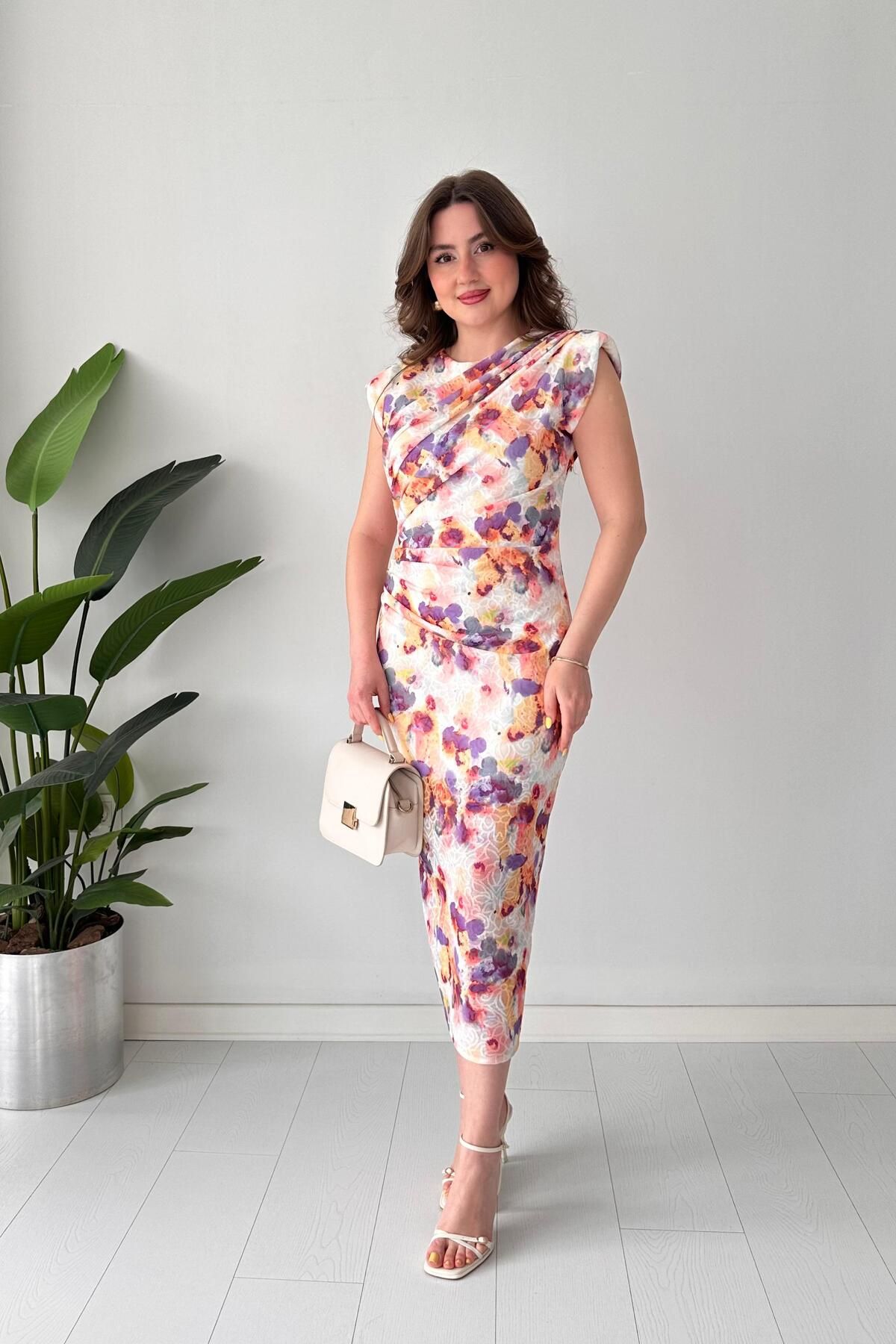 MaziButik Drapeli Floral Elbise Renkli