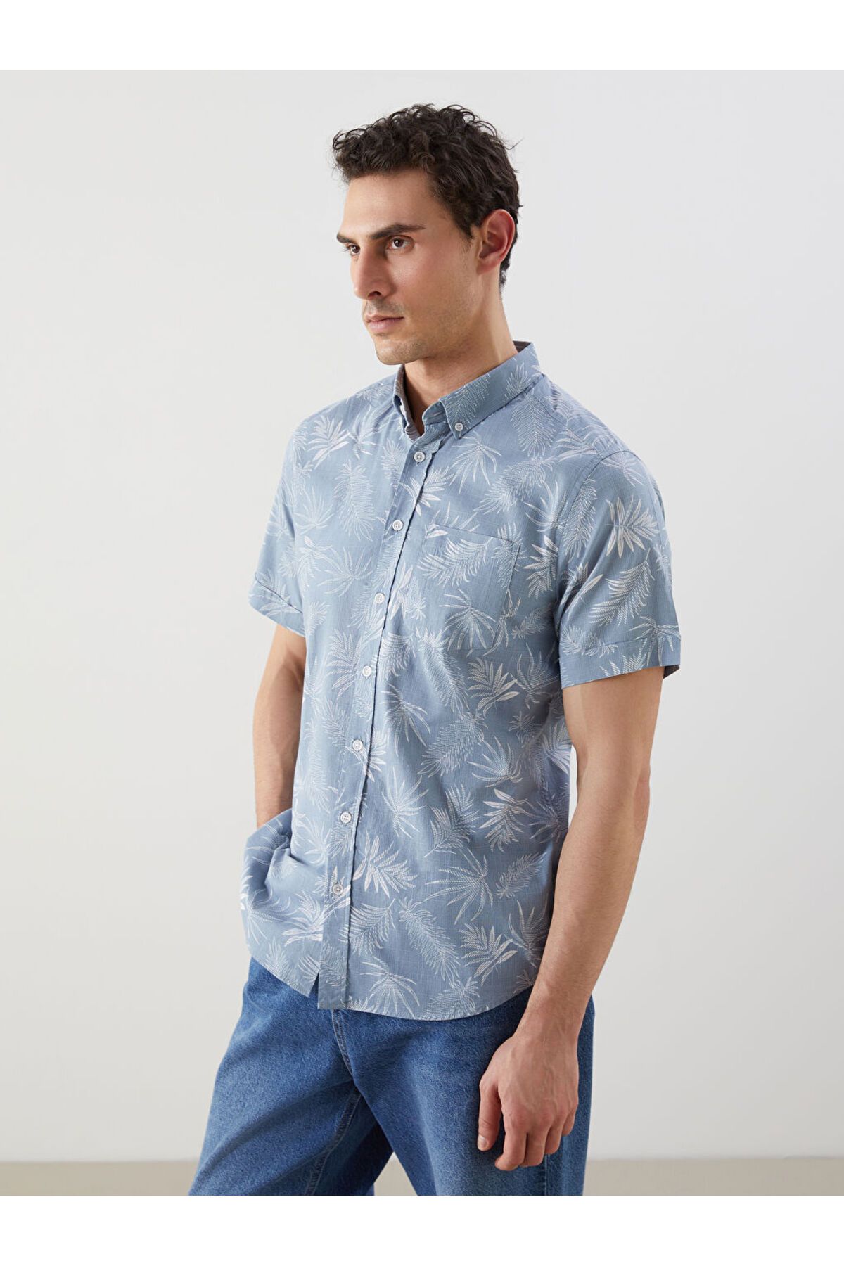 LC Waikiki Yeni Sezon Regular Fit Kisa Kollu Desenli Poplin Erkek Gomlek - S5FG12Z8