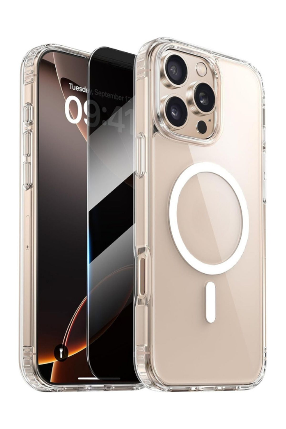 EVAX 1H1M iPhone 16 Pro Max Uyumlu 1 Hayalet Cam Ekran Koruyucu & 1 Magsafe Kılıf