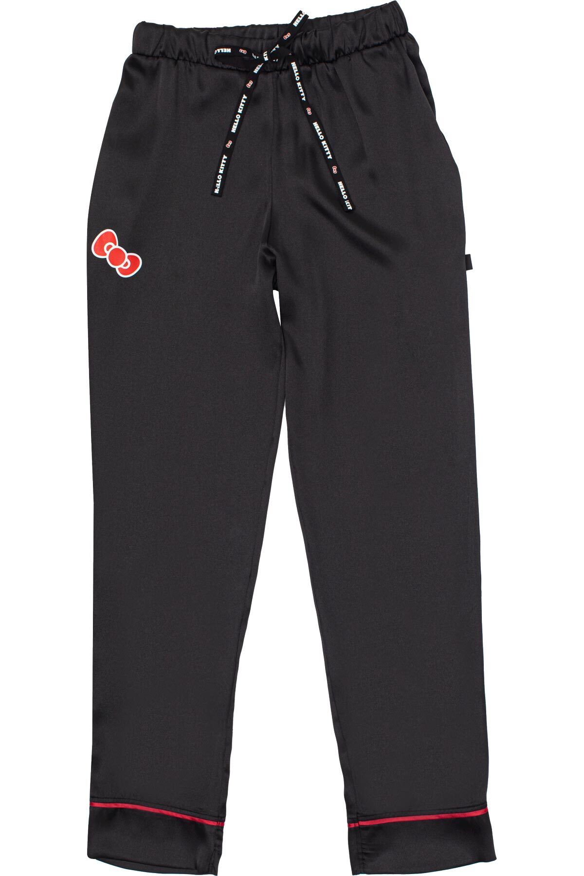 Hello Kitty Lisanslı Düğmeli Uzun Kol Saten Pijama Takımı