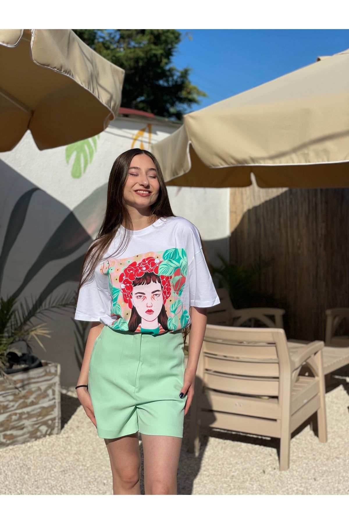 Quzu Pens detaylı mini şort mint