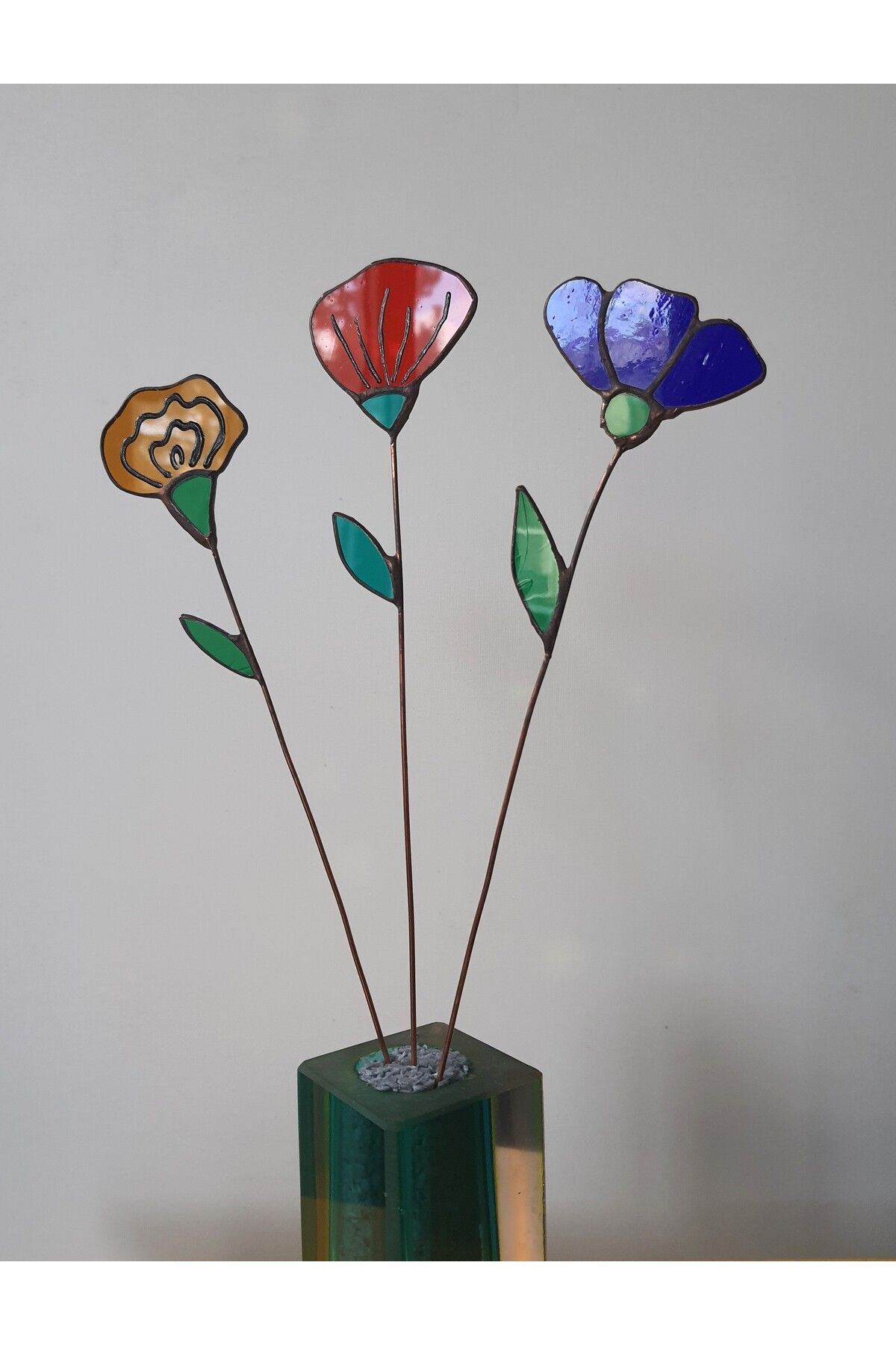 SerenityHaven 3 lü modern vitray çiçek