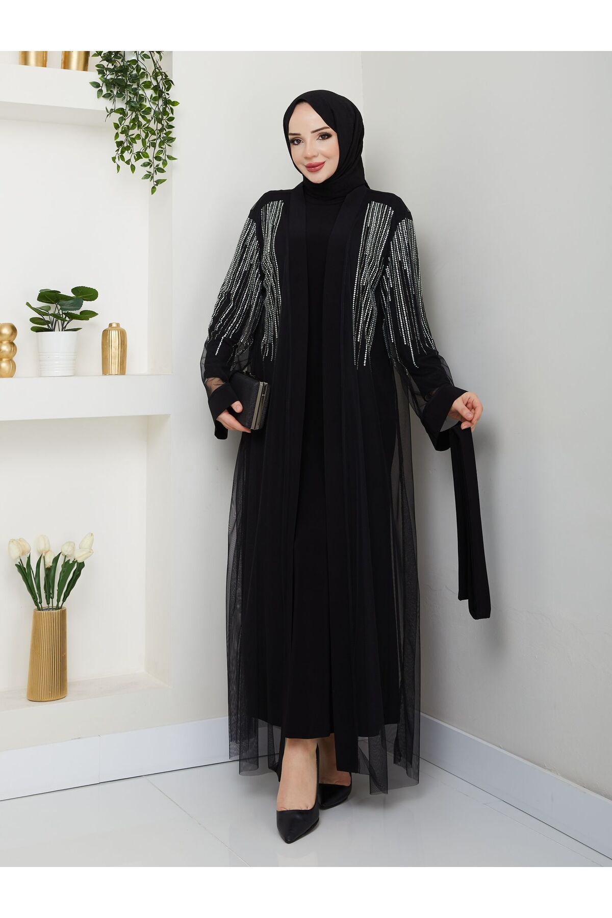 Hakko Döküm Taşlı 2'li Takım Abaya Abiye