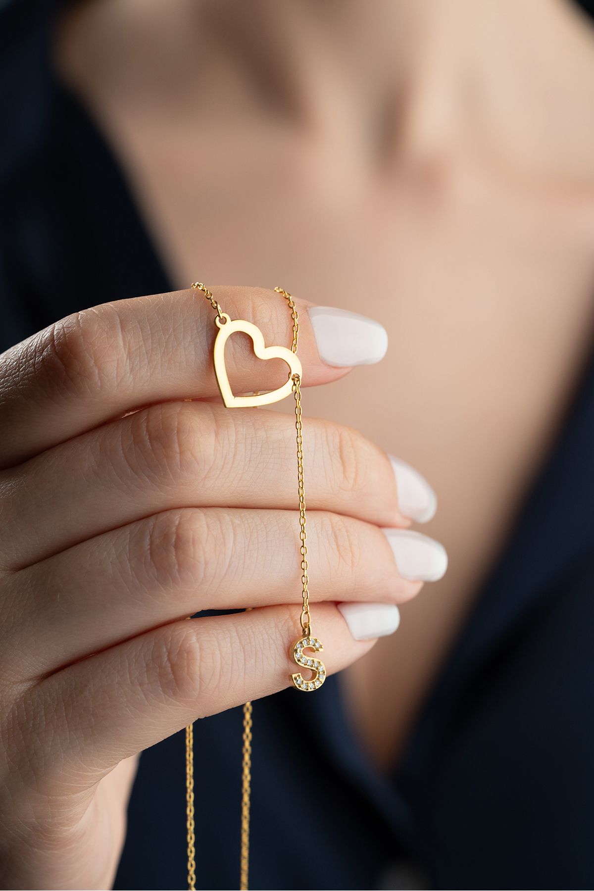 Silvano Jewelry 925 Ayar Gümüş Kişiye Özel Kalpli Harf Kolye