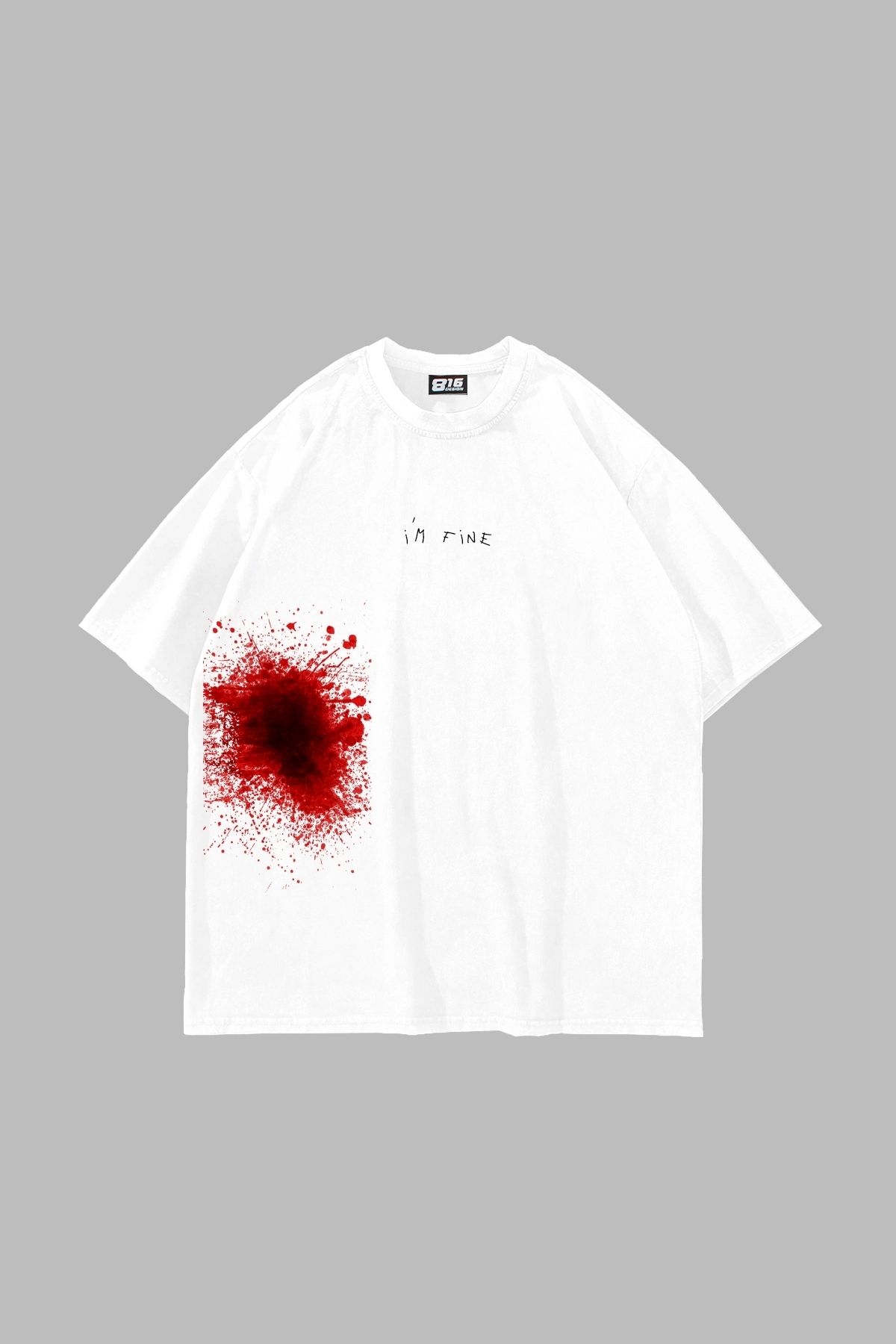 Sekizbiraltı İ'm Fine Baskılı Oversize Unisex Beyaz Tshirt