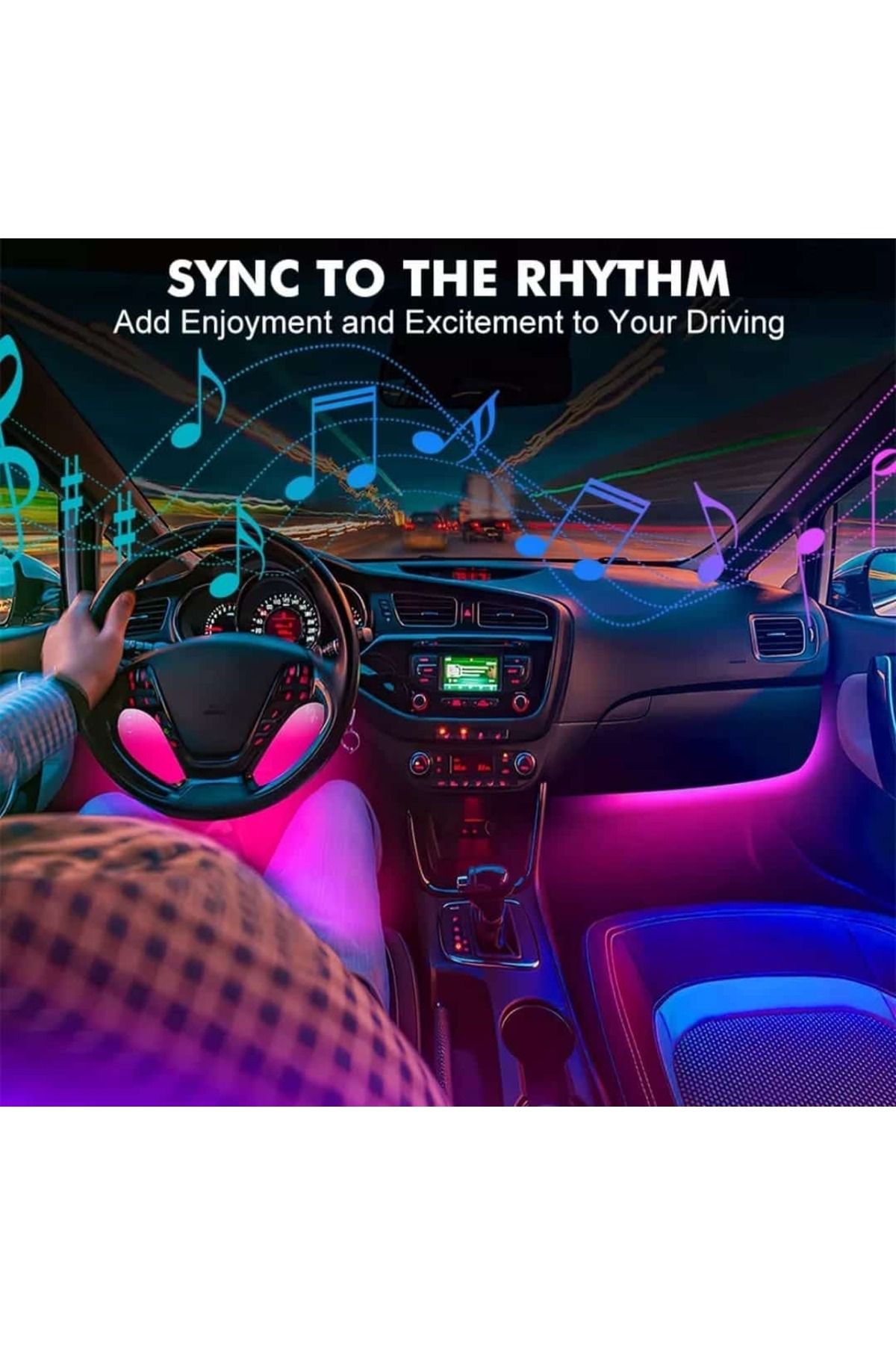 AUTOREY-Kit de lumini ambientale auto pentru interior cu 18 LED-uri RGB, conexiune USB, control prin aplicație, intensitate reglabilă 10