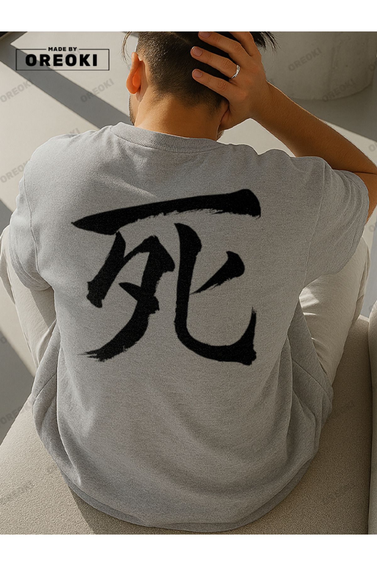 EFFRENATU Son Nefes Baskılı Pamuklu Kumaş Unisex Gri T-shirt-Siyah Şort Takım