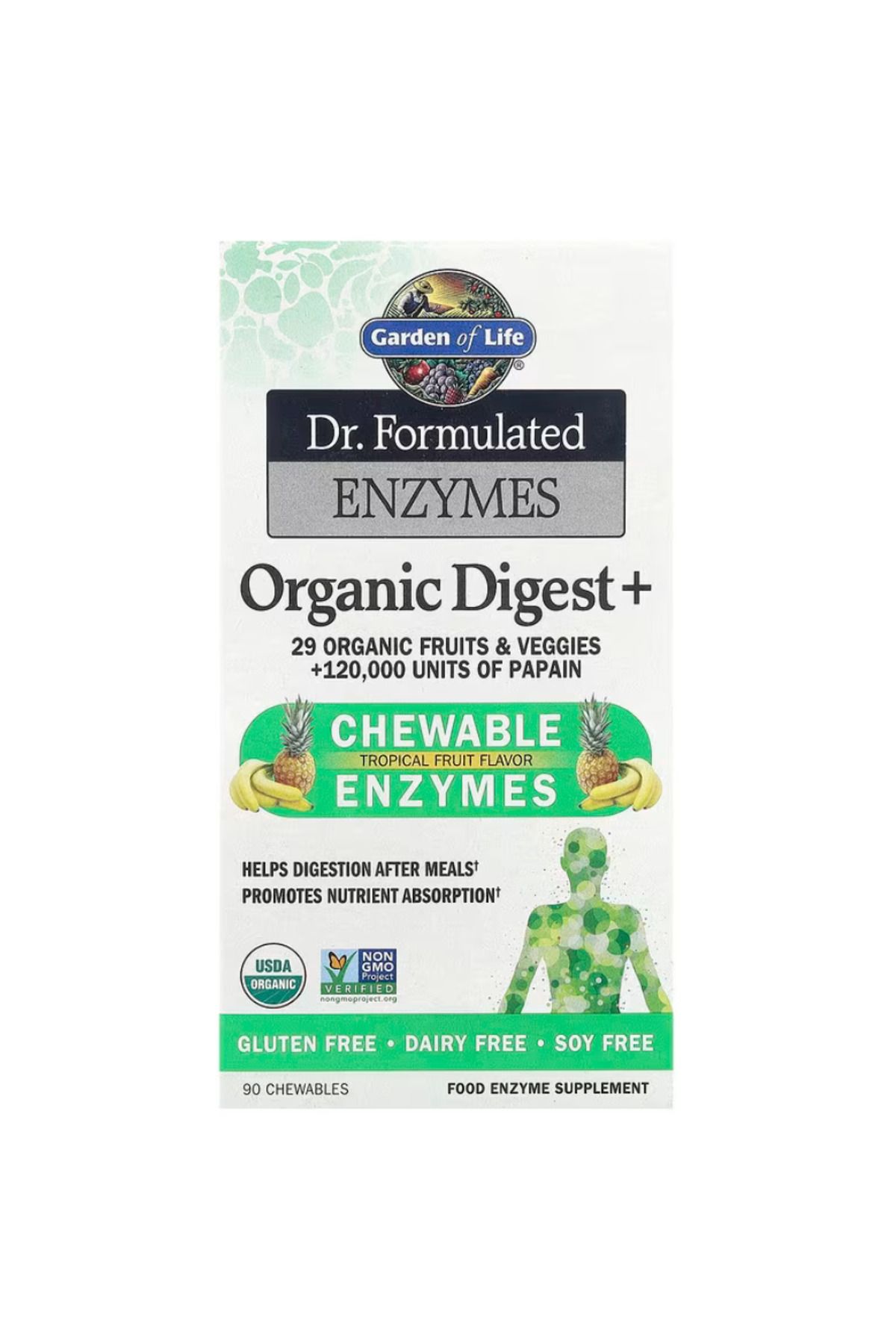 GARDEN OF LIFE , Dr. Formulated Enzymes, Organic Digest+, Tropical Fruit, 90 Chewables