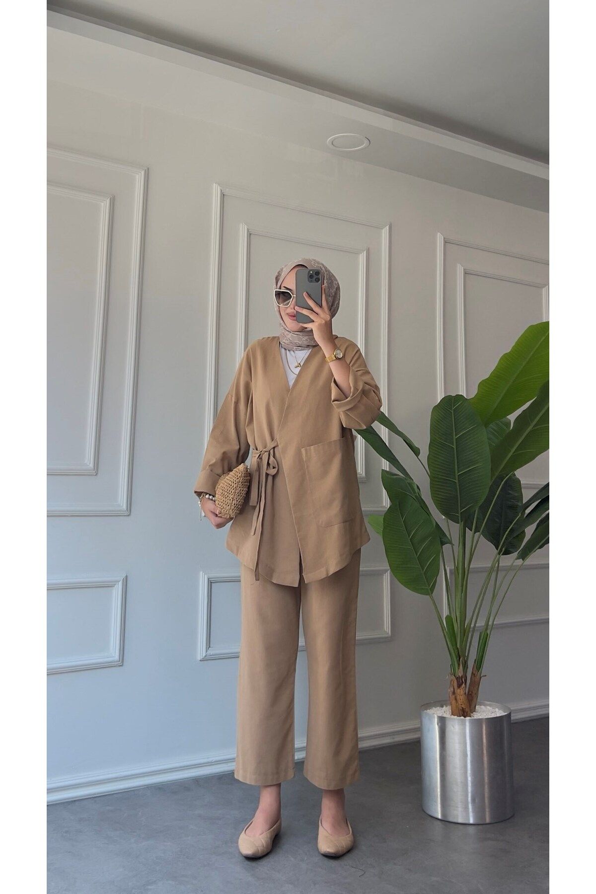 Armalia Bağlamalı Kimono Takım – Taba