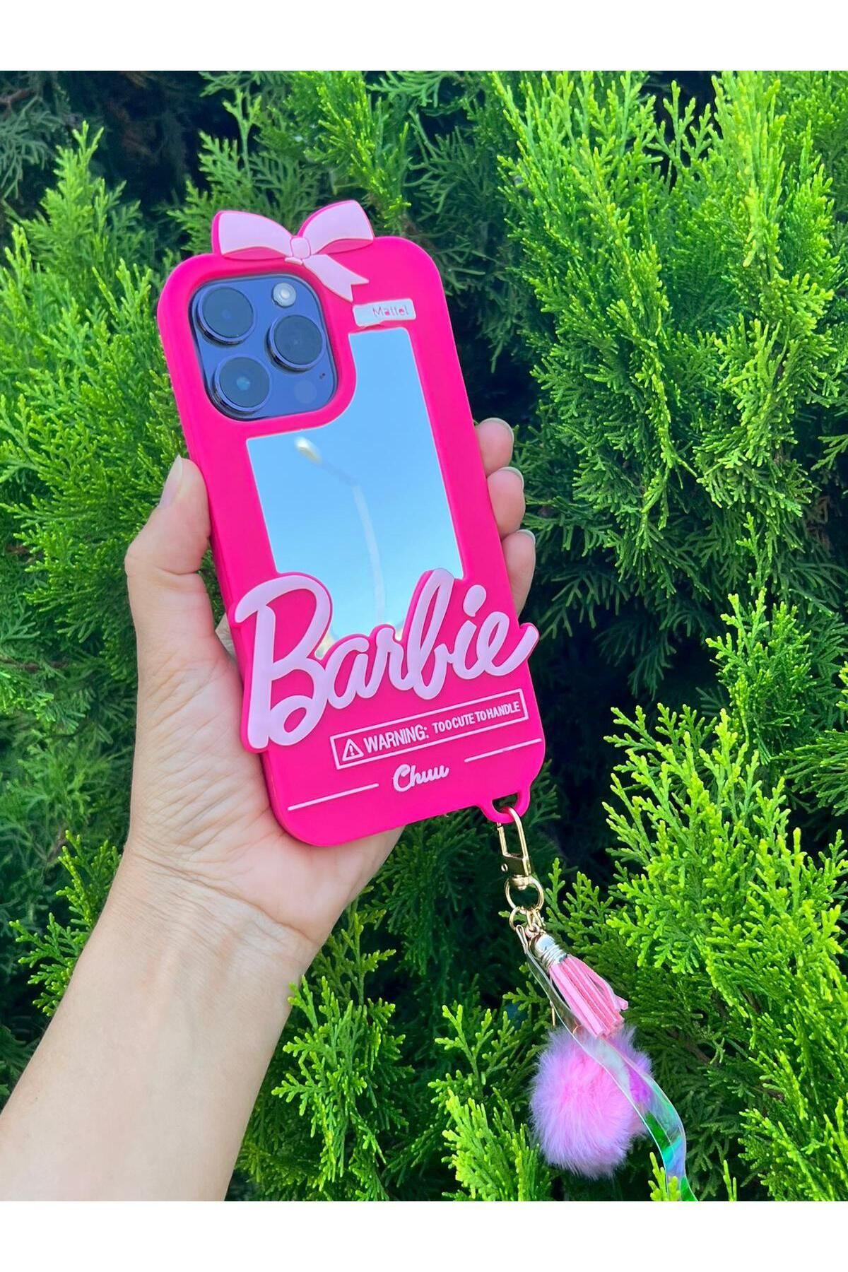 ZB Aksesuarda Moda Iphone 13 Pro Uyumlu Aynalı Ponponlu Barbi Silikon Kılıf