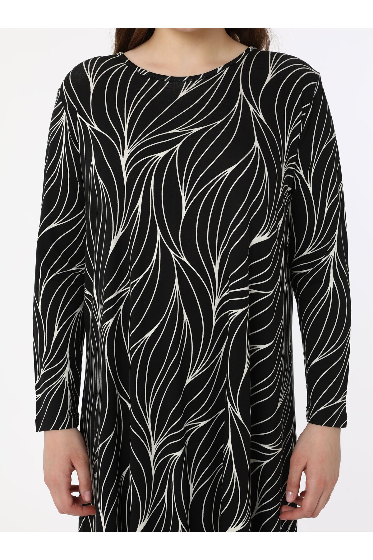 ALİA-Plus Size Patterned Knitted Dress - Black - Ecru - Alia 5