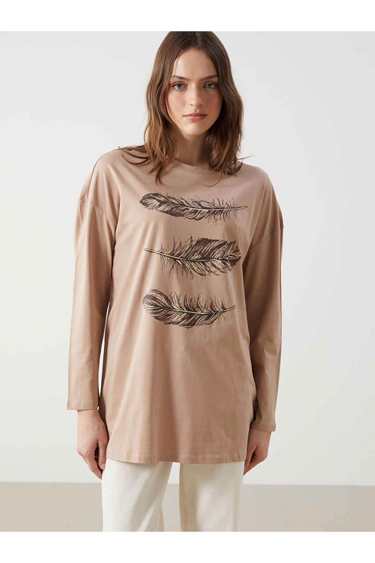 LC Waikiki Yeni Sezon Bisiklet Yaka Desenli Kadin Tunik - S5JG53Z8