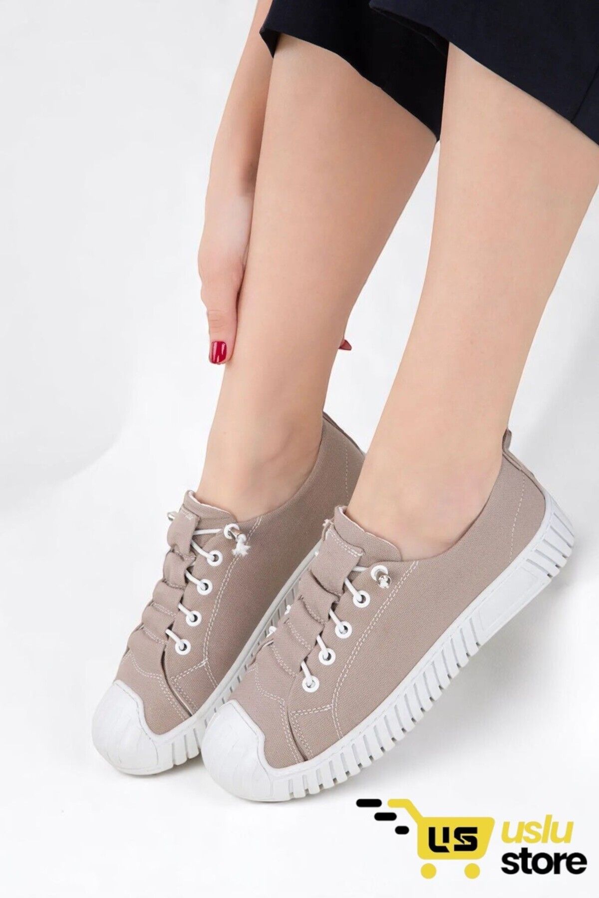 USLU Kadın Lastik Bağcıklı Rahat Spor Ayakkabı Sneaker