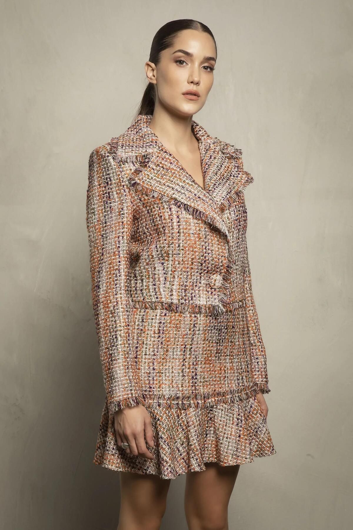 Tpc.Point Collection Kadın Pudra Mira Skirt Desenli Kışlık Kısa Etek