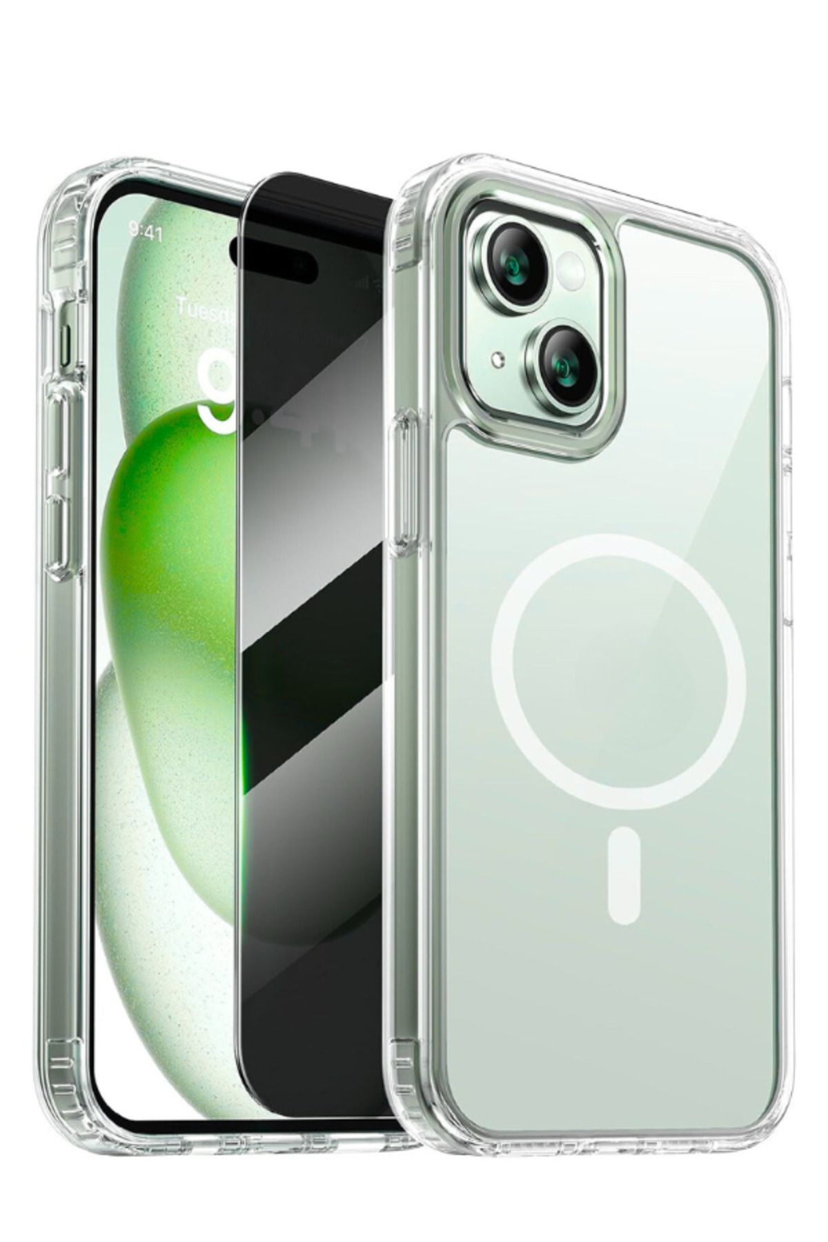 EVAX 1H1M iPhone 14 Uyumlu 1 Hayalet Cam Ekran Koruyucu & 1 Magsafe Kılıf
