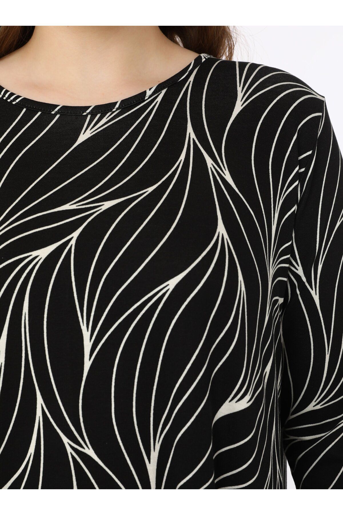 ALİA-Plus Size Patterned Knitted Dress - Black - Ecru - Alia 6