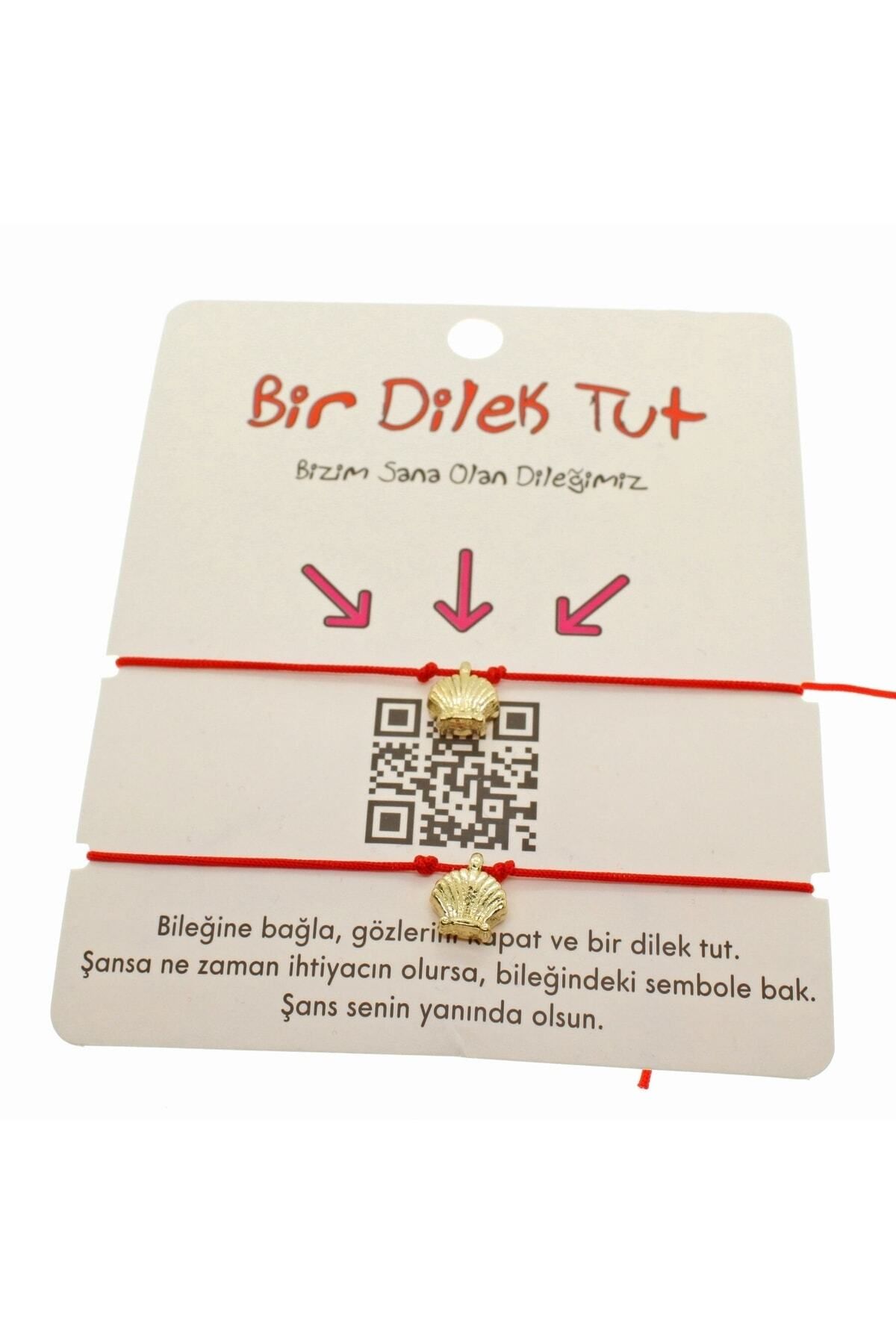 JEWELRY Altın Renk Kırmızı Ip Istiridye Arkadaş Bilekliği