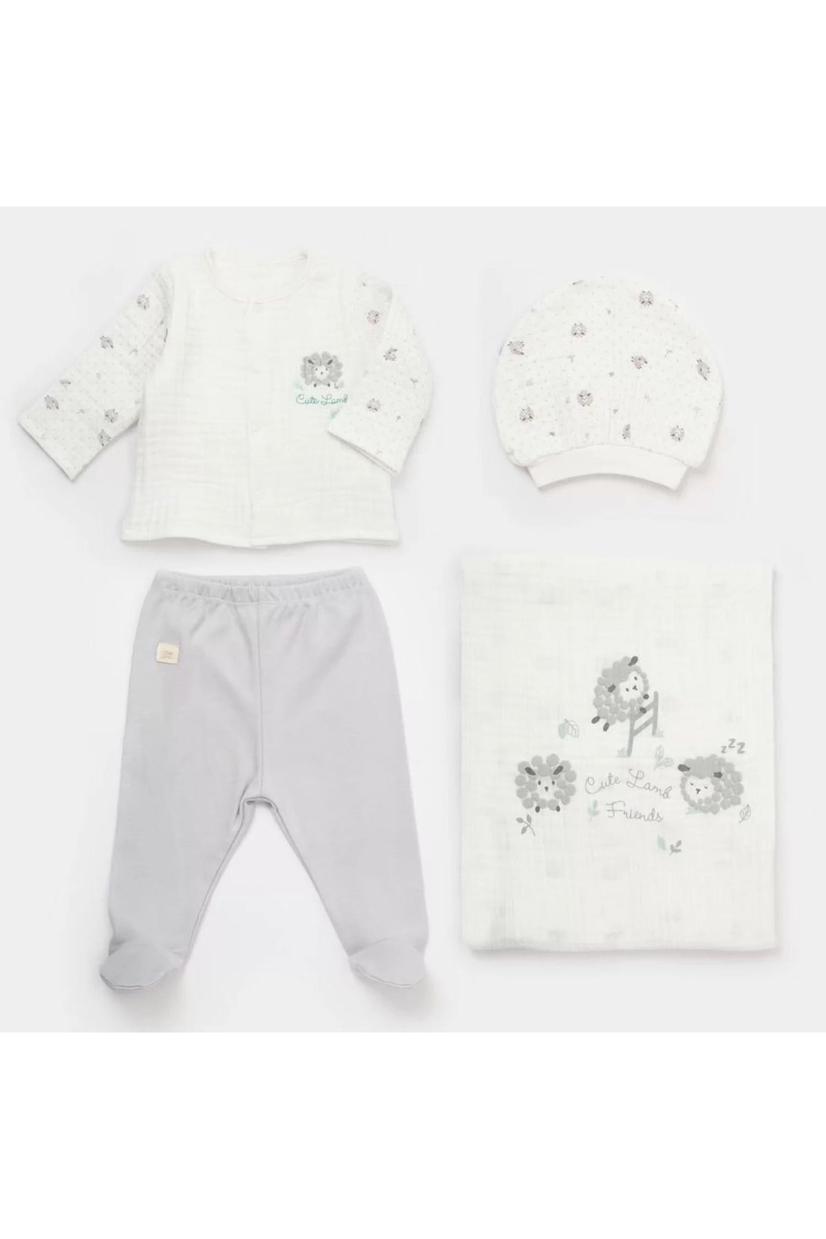 Mu Art Ahşap Lamb Friends Battaniyeli Tüllü 4'Lü Set Gri