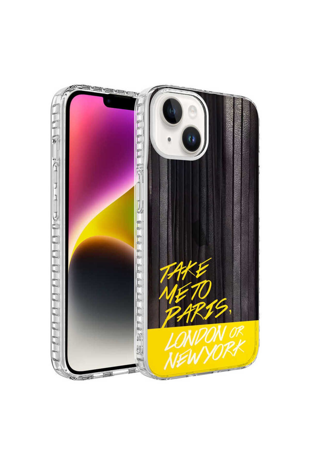 halkhouse Apple iPhone 14 Kılıf Airbag Kenarlı Renkli Desenli Silikon Sert Elegans Kapak