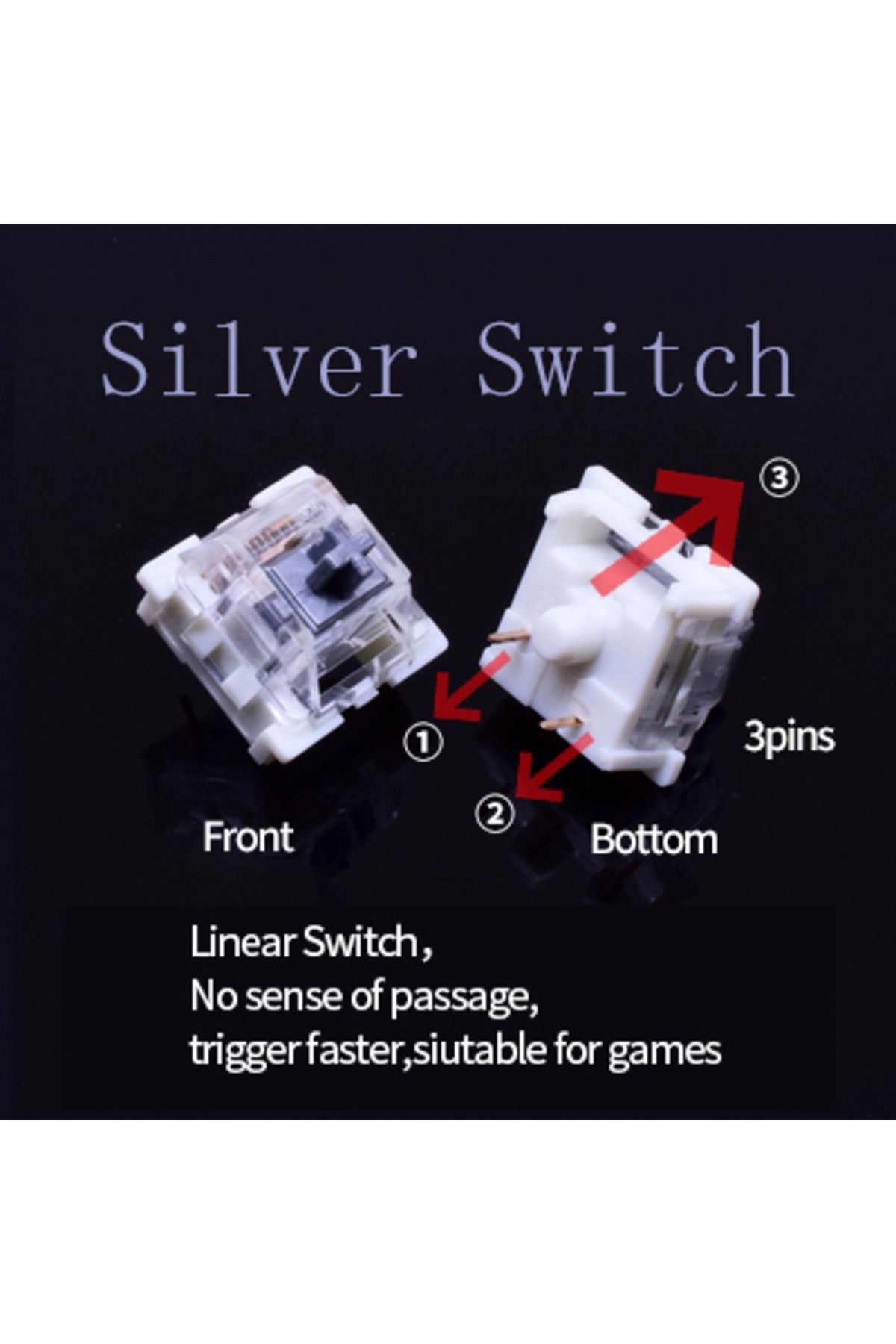 GGBEE-70pcs Linear Silver Outemu Switch for Keyboard 3Pin Dustproof Linear Tactile Clicky Silent Switches 1