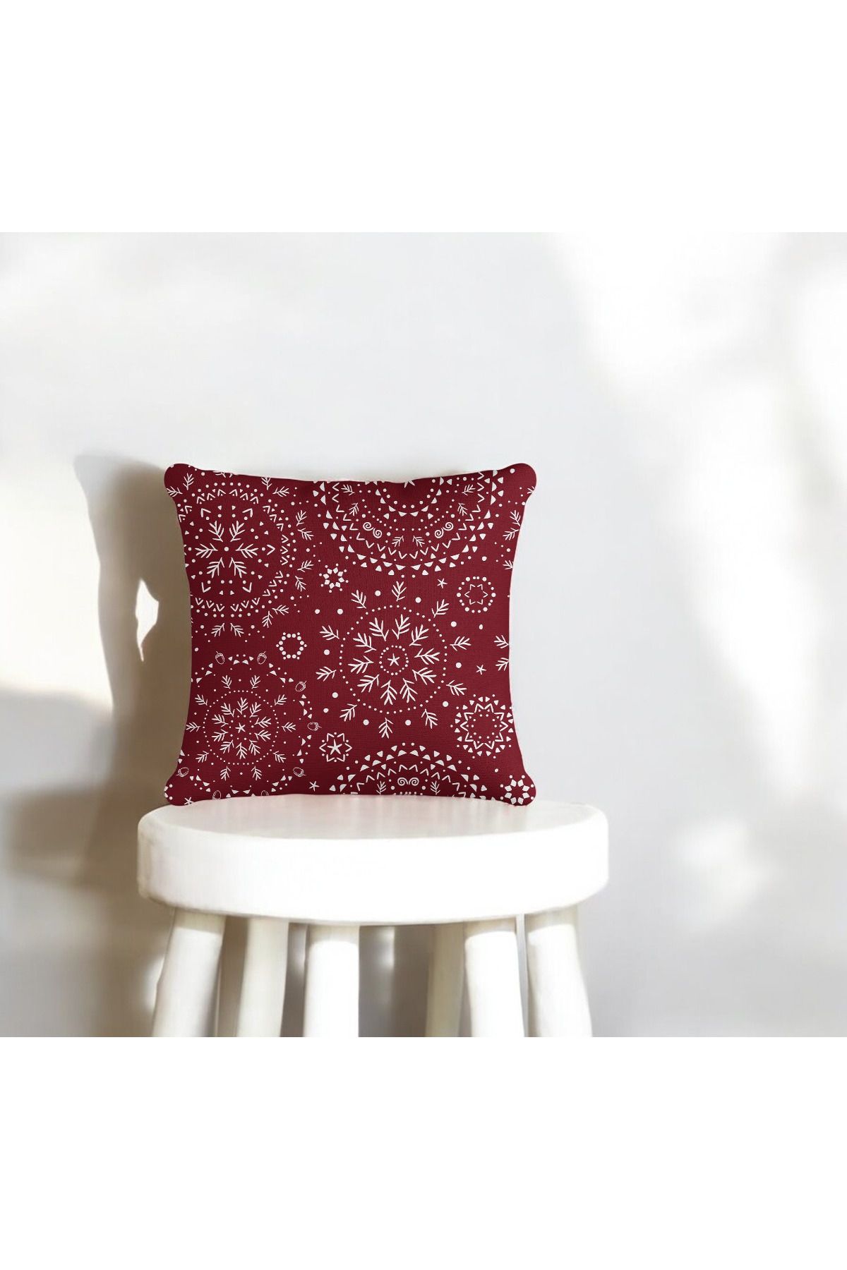 ASDİVA Bordo Yılbaşı Desen Dijital Baskı Dekoratif Kırlent Kılıfı 43x43