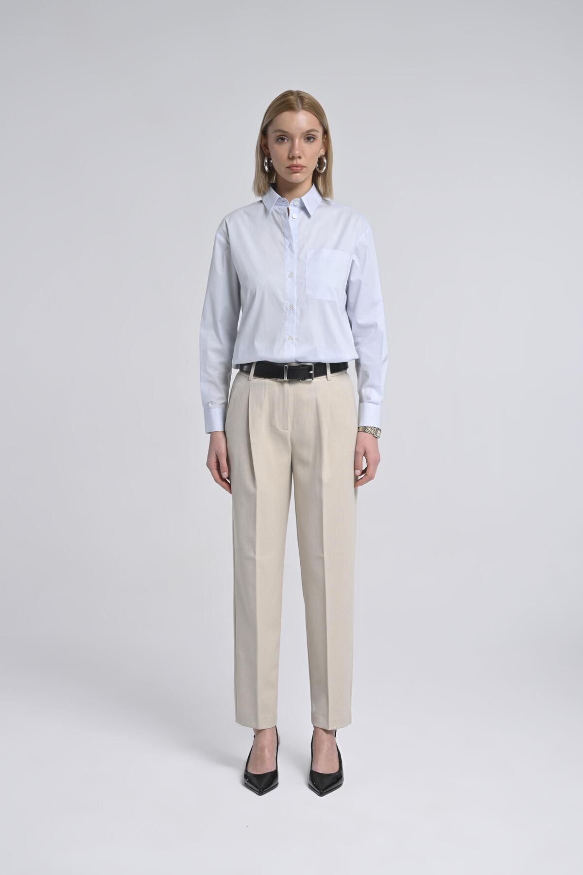 Tpc.Point Collection Kadın Ekru Cepli Pantolon – Oversize Kalıp, Nefes Alabilir Kumaş