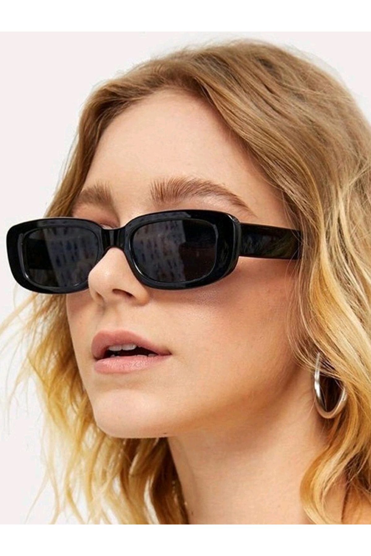 MyBalliStore Dikdortgen Çerçeve Vintage Moda Kadınlar Için Güneş Gözlüğü (SİYAH)