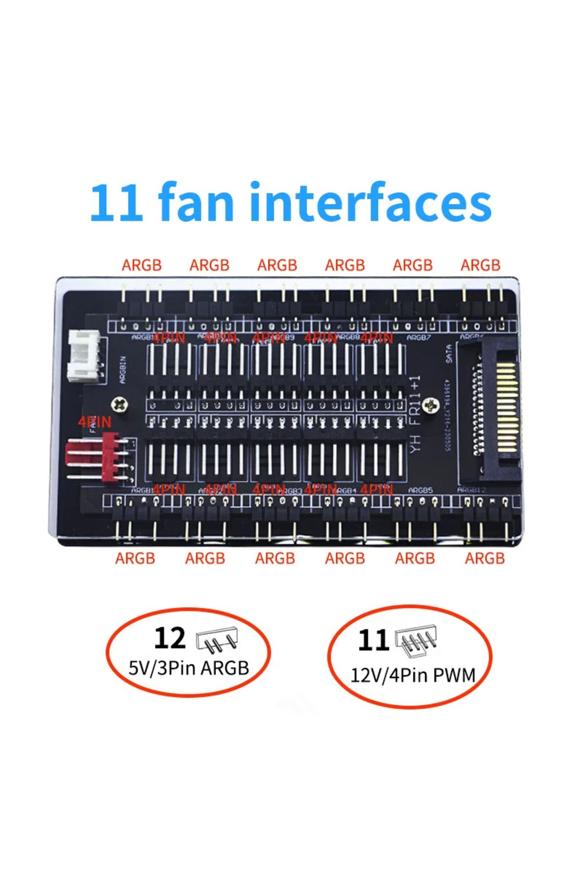Choice-FH-11 HUB TEUCER 11/16 ARGB PWM FAN HUB 4Pin PWM 5V 3PIN ARGB Fan HUB Multi Way Splitter Adapter PC 1