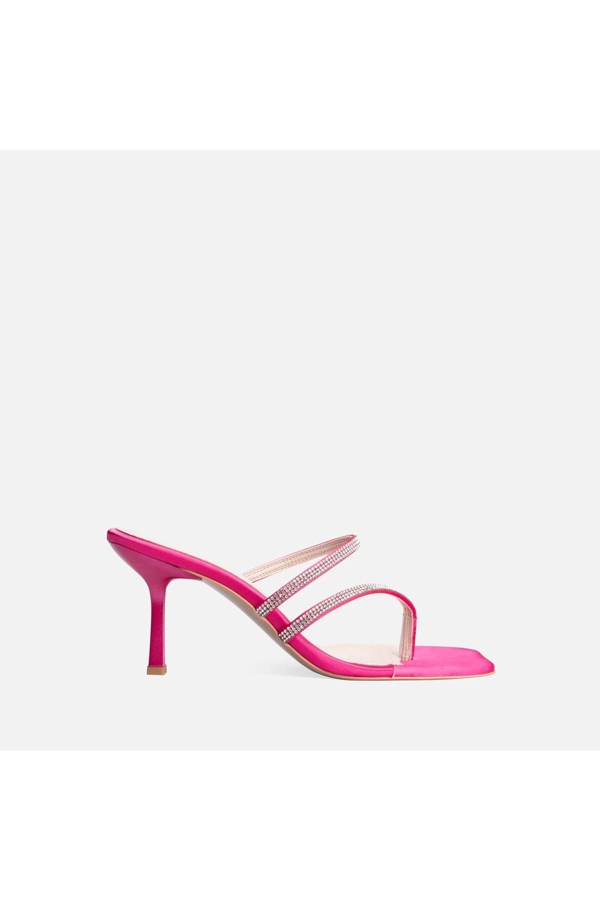 BellevieStore Oyra Fuşya Saten Topuklu Terlik