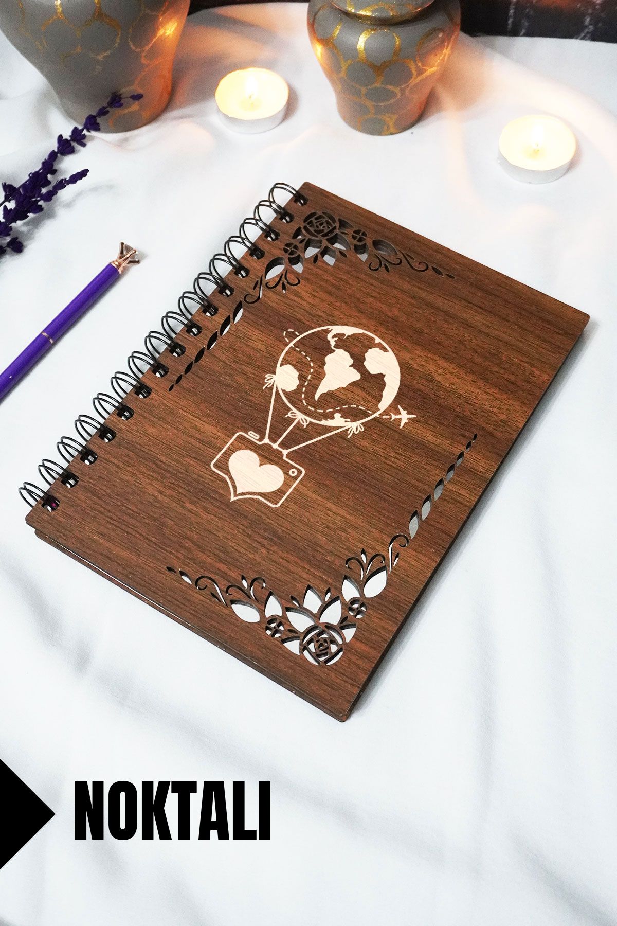 markcat Uçan Balon Ahşap Kapaklı Defter - Çizgili Defter - 60 yaprak (120 sayfa) - A5 15x21 cm