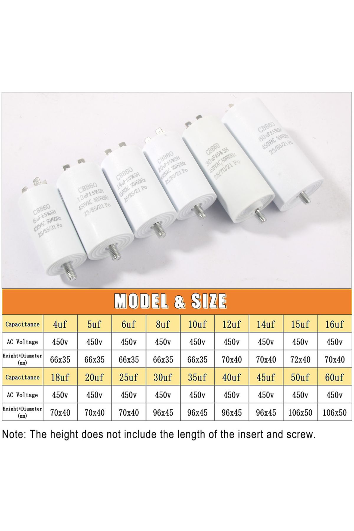 Choice-60uf Cbb60 Starting Capacitor 450v Double Insert Electric Replacement Motor Run Capacitors With Scre 2