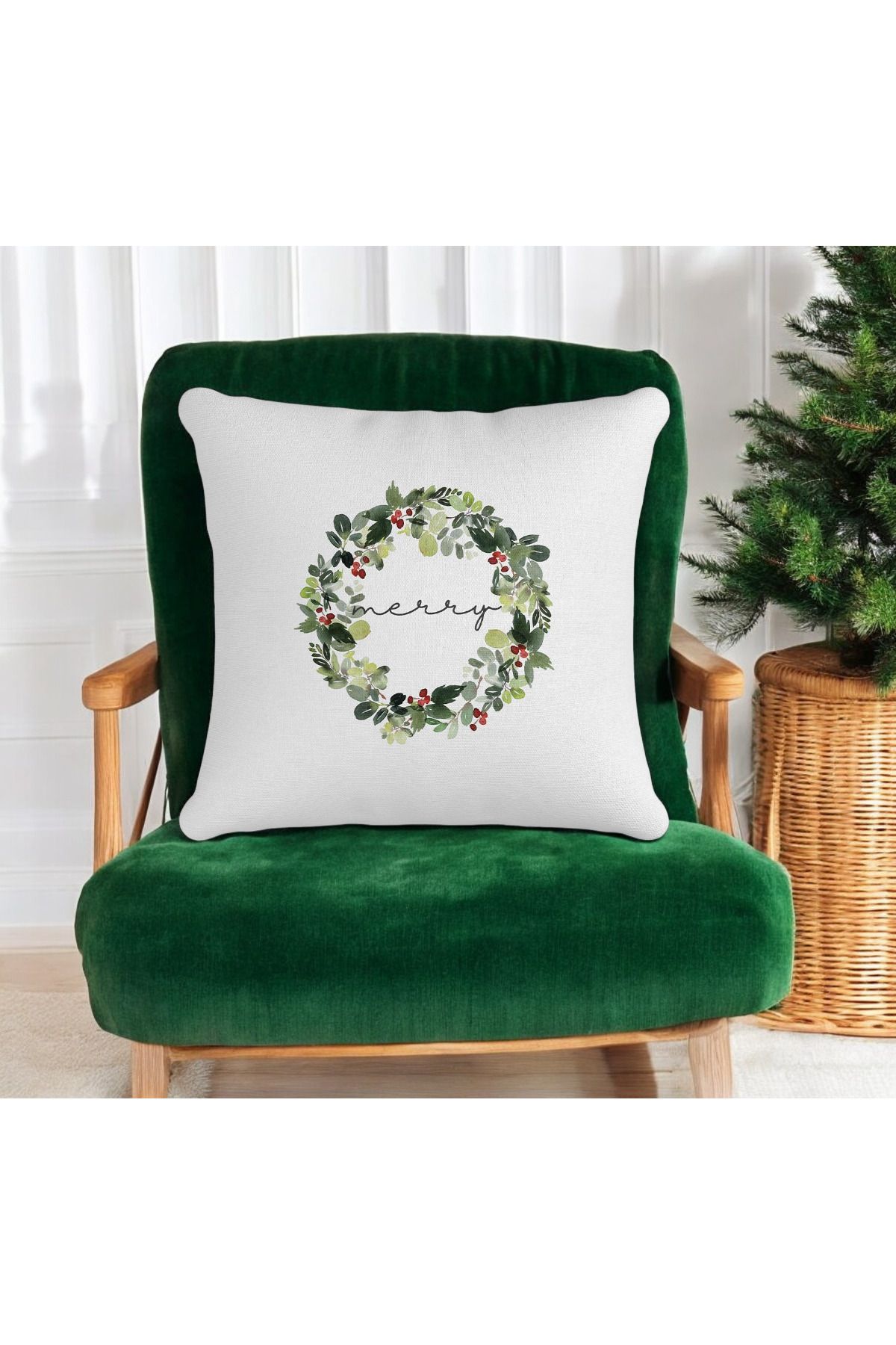 ASDİVA Merry Yazılı Yılbaşı Dekoratif Kırlent Kılıfı 43x43