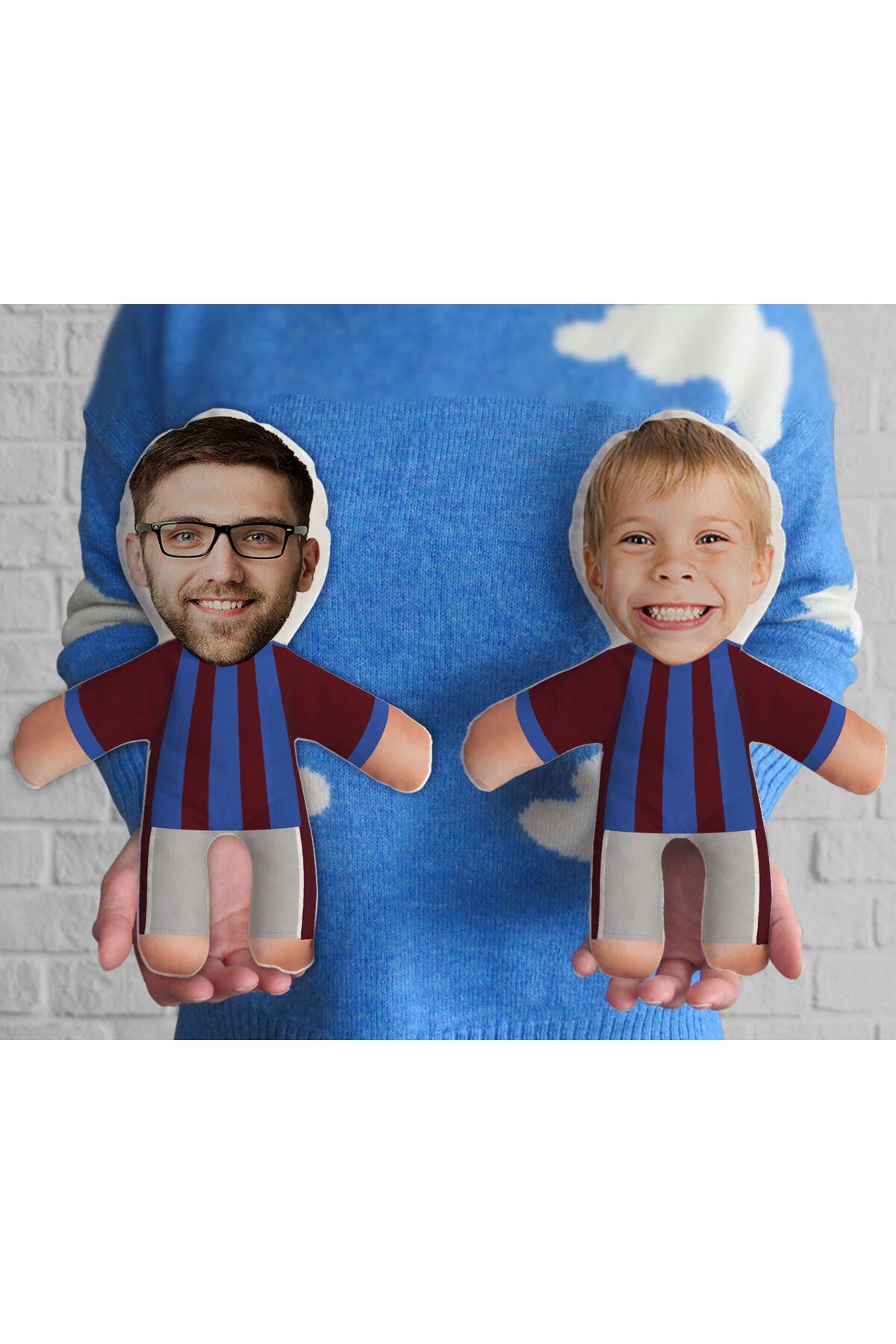 Bk Gift Kişiye Özel Bordo Mavi Taraftar 2'li Baba&Oğul-Kız Futbolcu Bebek Yastık-1, Taraftar Hediyes