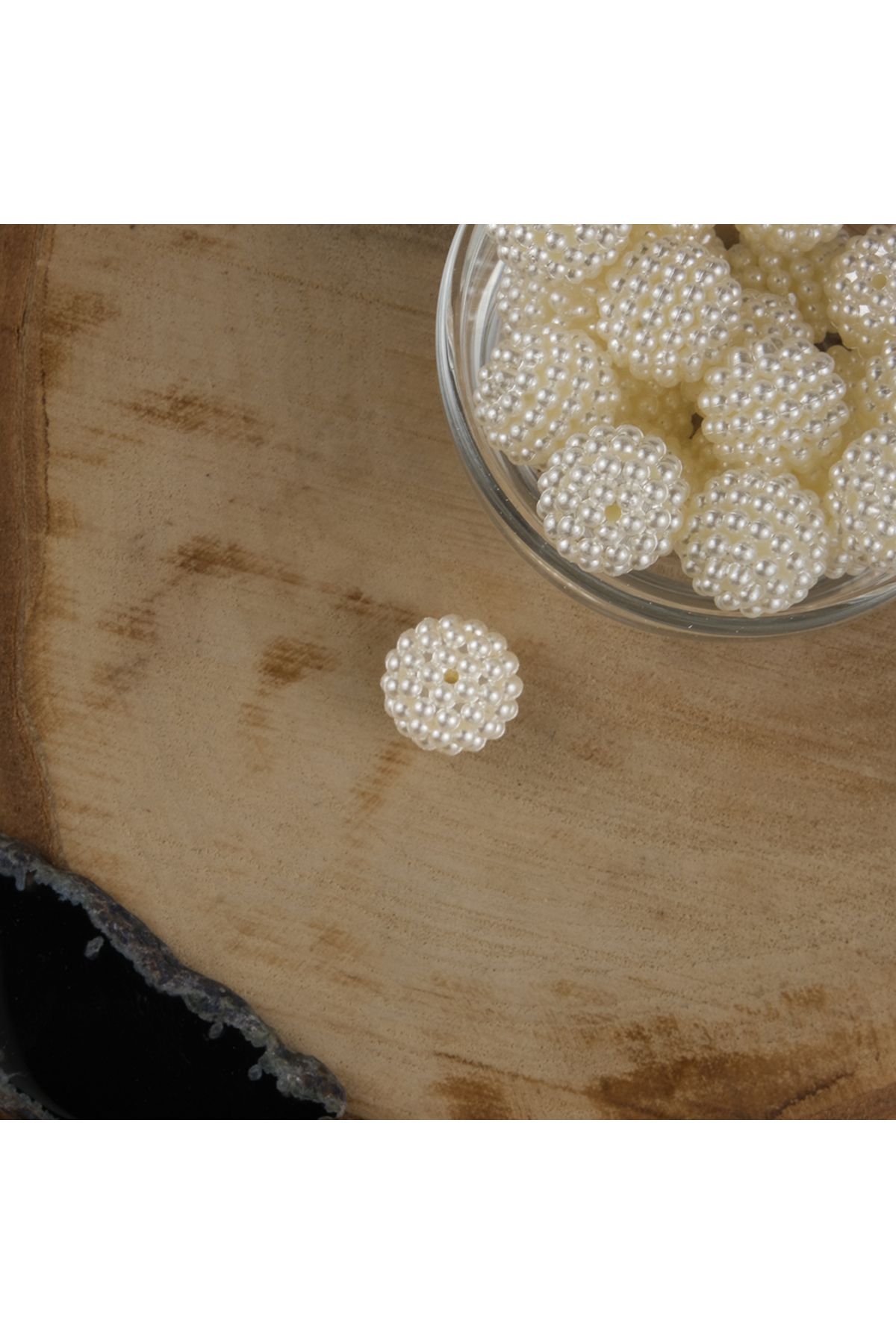 Prestij Boncuk Böğürtlen Krem Plastik İnci 16 mm 500 Gram