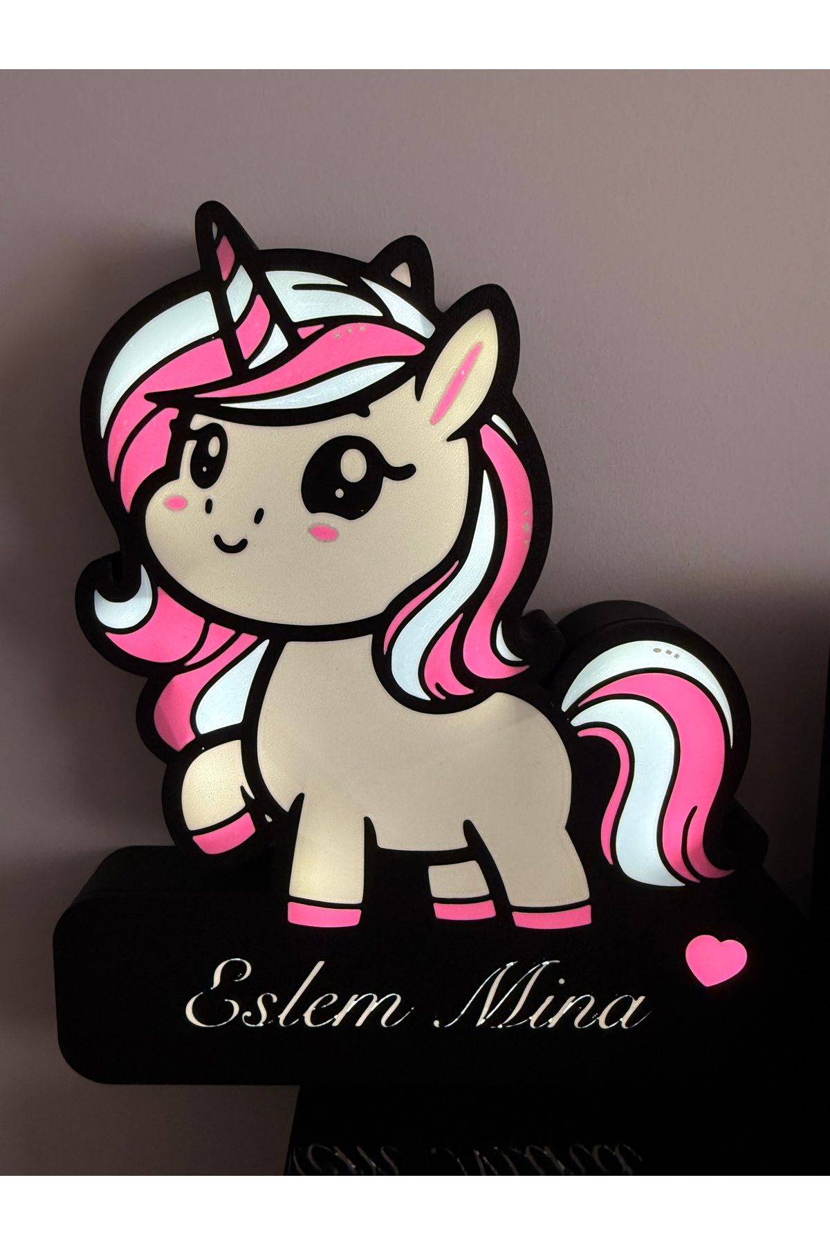 ESL Decor Kişiye ve İsme Özel Unicorn Desenli Duvara Monte Edilebilen Aplik - USB Aç Kapa Anahtar ile Birlikte