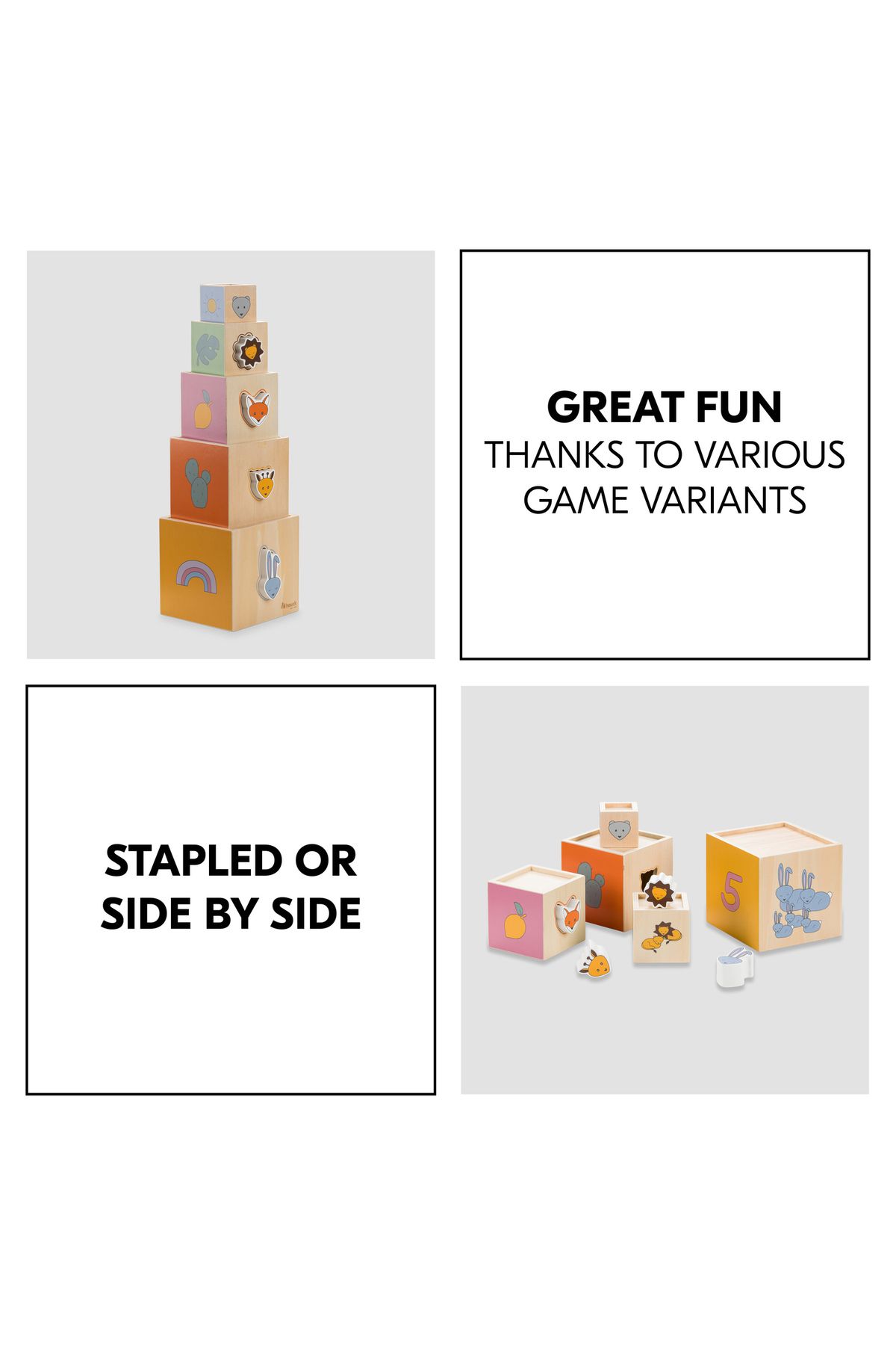 HAUCK-Wooden cube tower, sorting and matching, Hauck, Stack N Raise 5