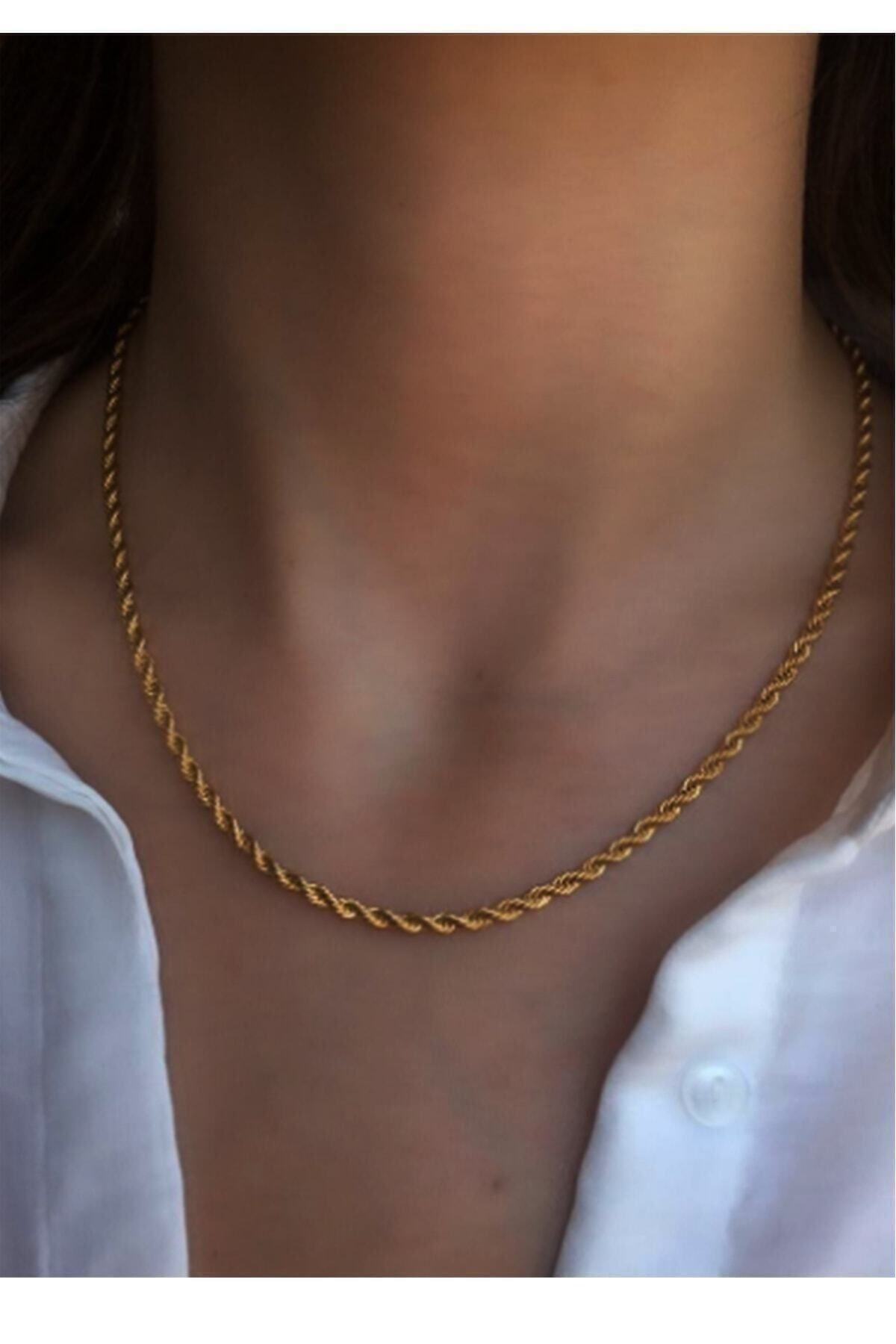 JEWELRY Kadın Altın Sarısı Çelik Burgu Zincir 45 Cm.