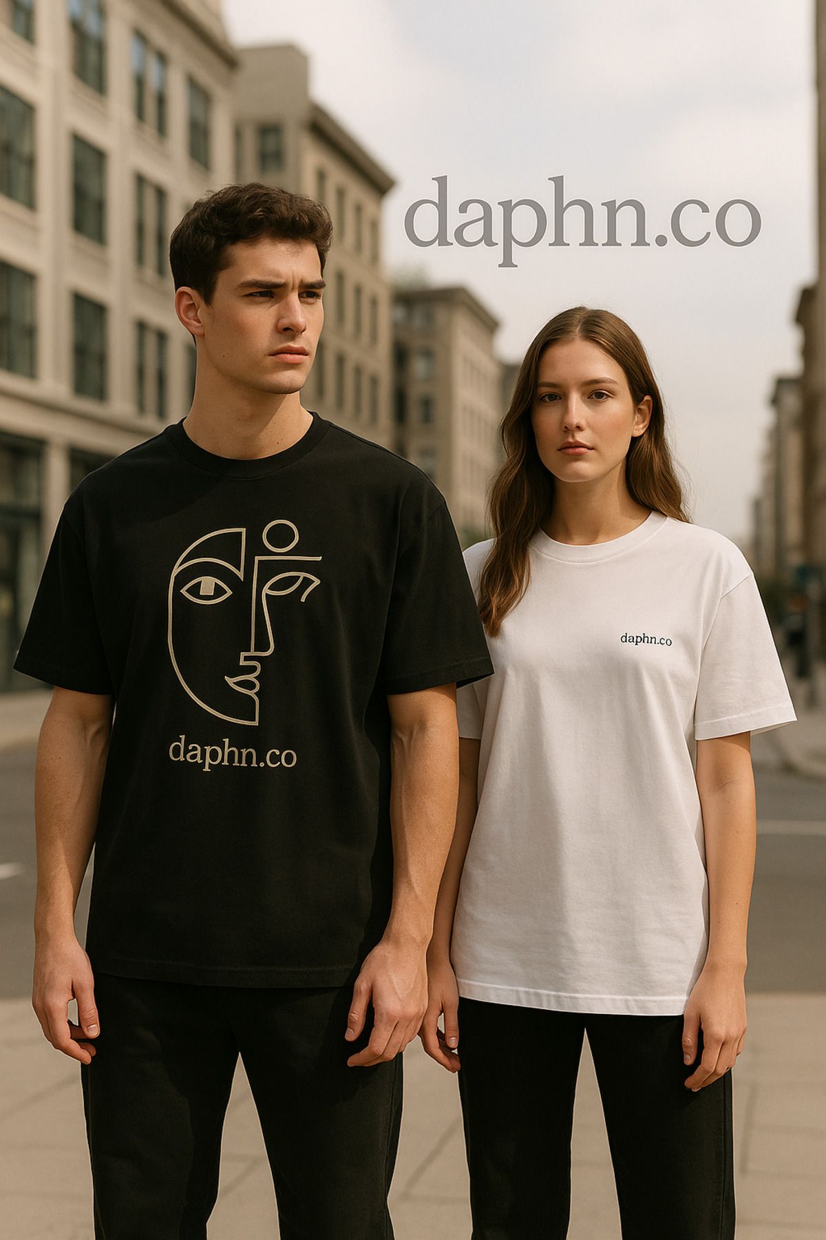 DAPHN Yeni Sezon Sevgili/Çift Kombini Daphn Özel Tasarım Siyah-Beyaz Oversize Yumuşak Doku T-shirt