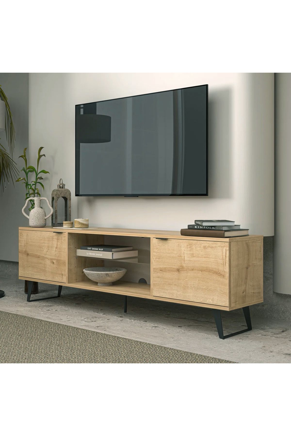 faween 82020 Sehpa Tv Ünitesi Tv Sehpası 180cm Minifiks Bağlantı Vidalı Gri / Meşe