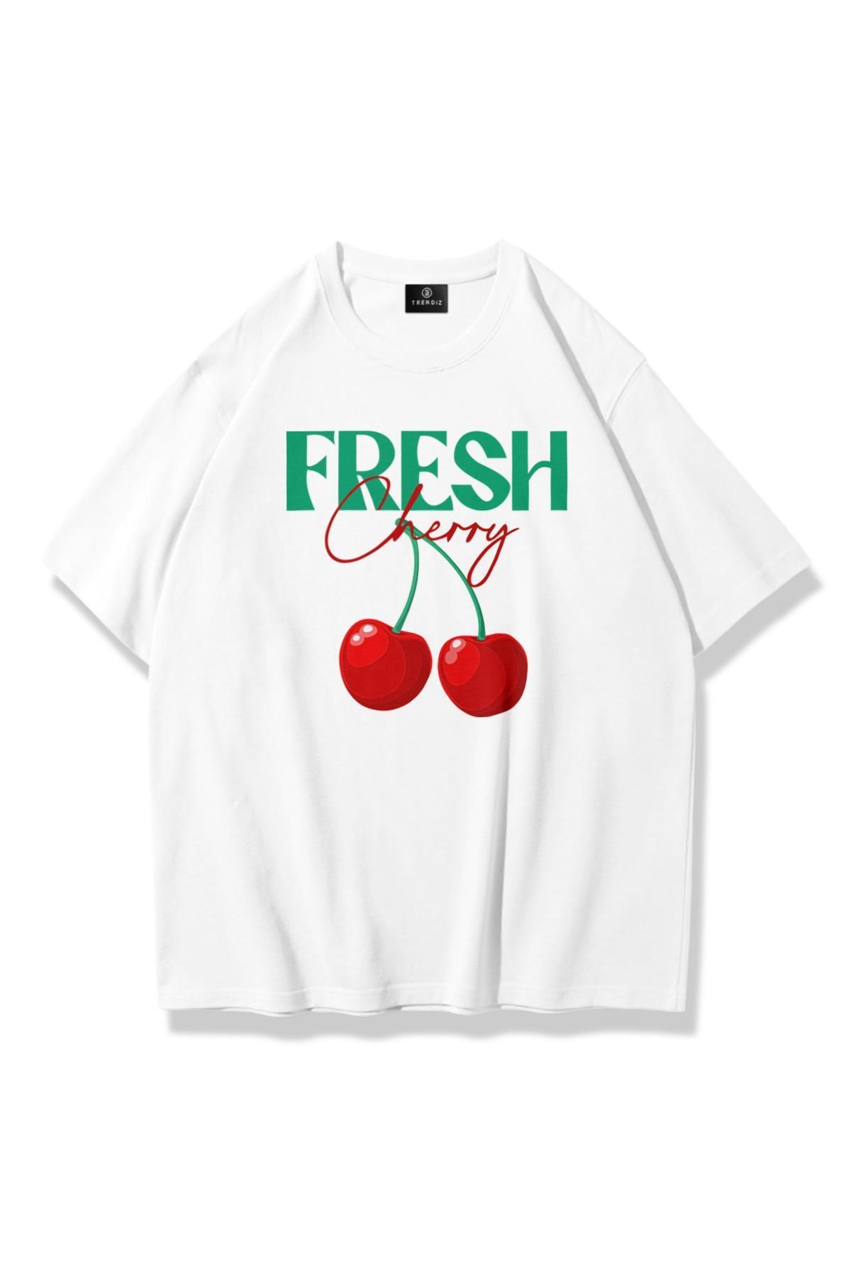 Trendiz Kadın Fresh Cherry Tshirt Beyaz