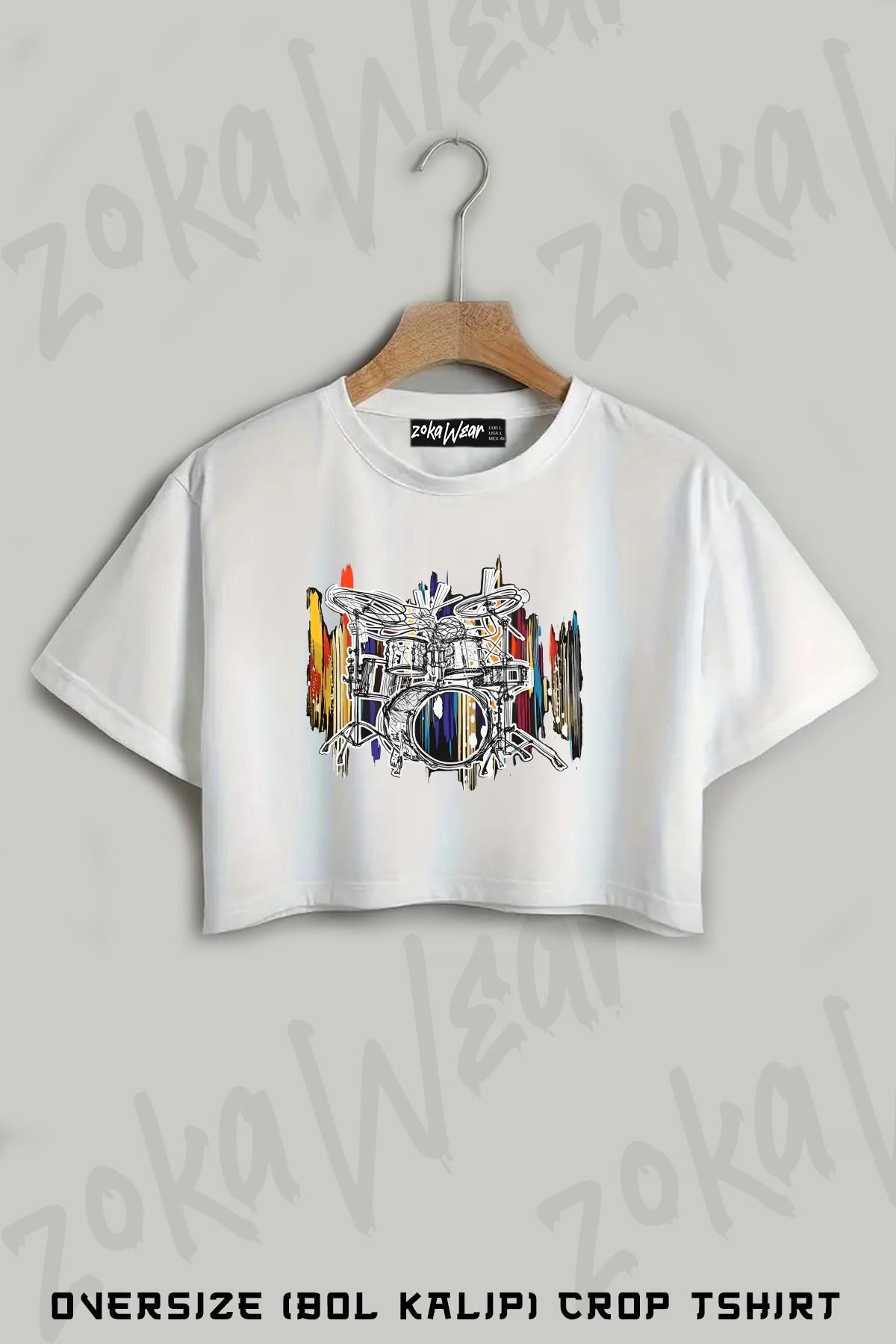 ZOKAWEAR Bateri v5 Baskılı Oversize Crop T-Shirt