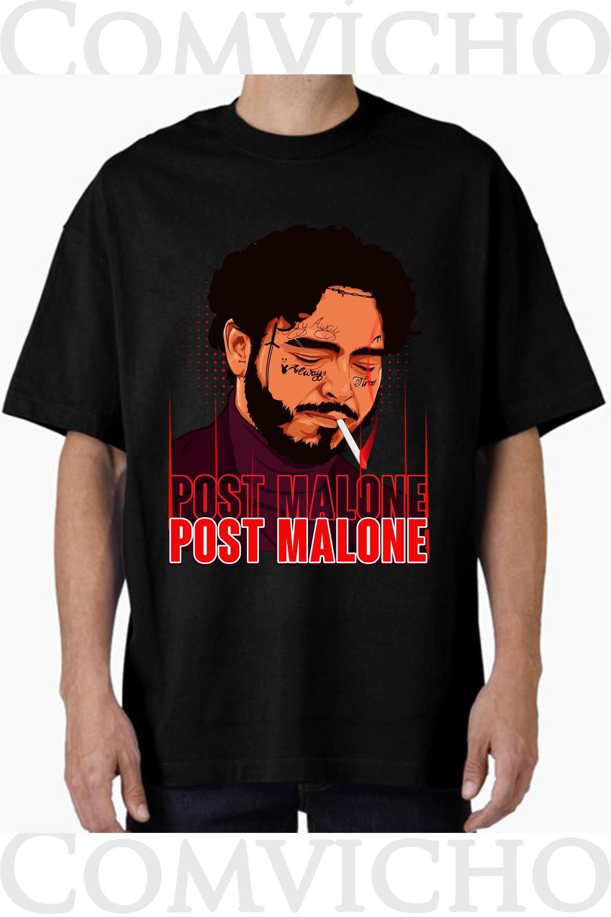 COMVİCHO Unisex post malone v1 Tasarım Baskılı Oversize Tişört