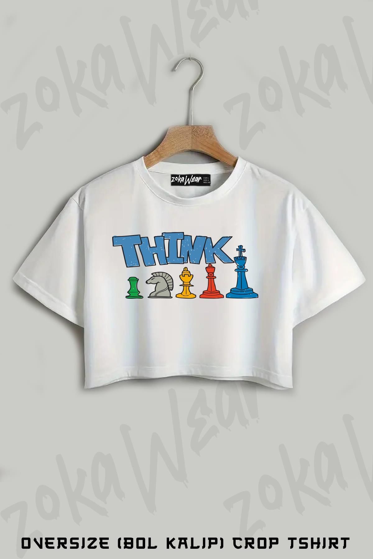 ZOKAWEAR Satranç5 Baskılı Oversize Crop T-Shirt