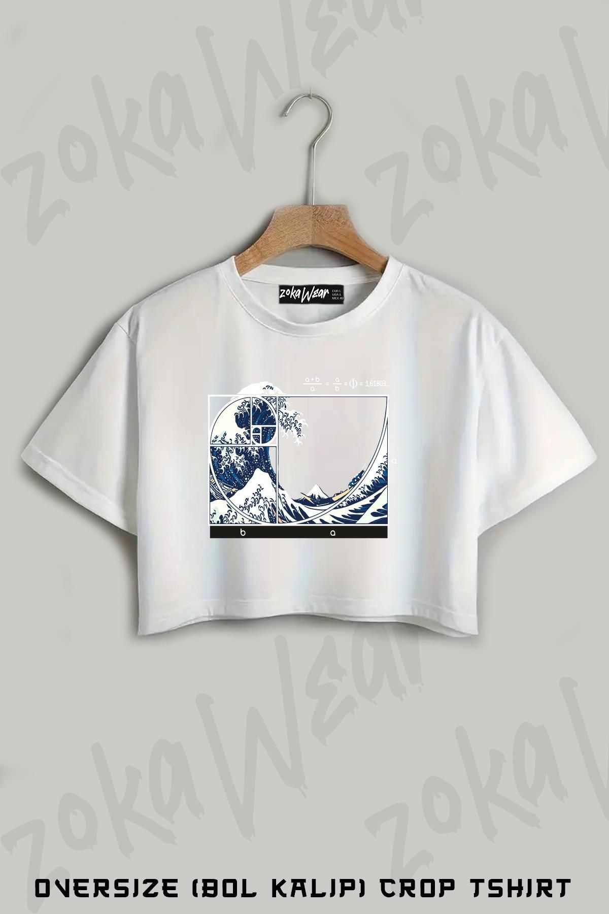 ZOKAWEAR The Great Fibonacci Wave Baskılı Oversize Crop T-Shirt